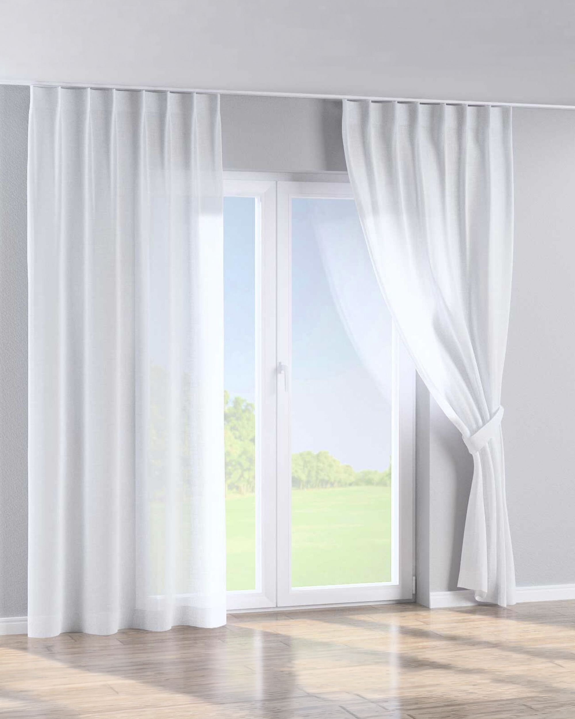 Single pinch pleat curtain colour white fabric semi-sheer, structured (hover)