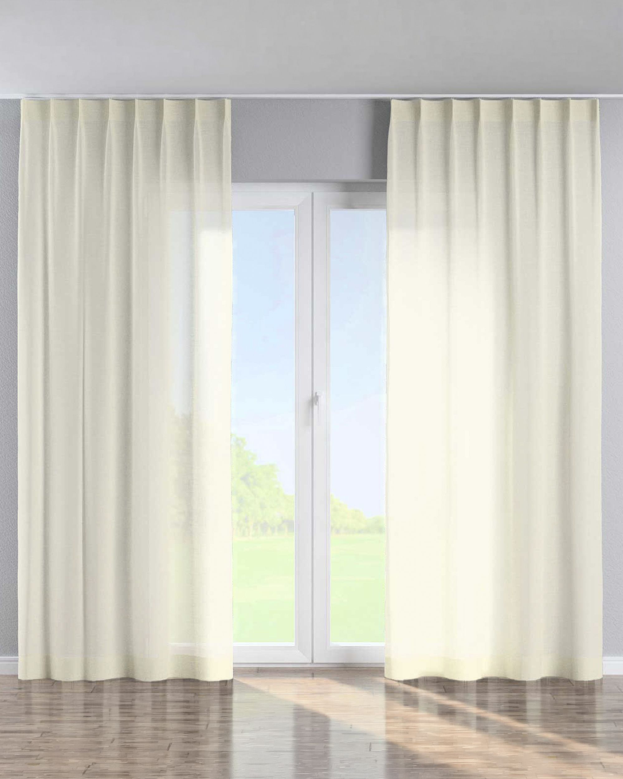 Single pinch pleat curtain colour cream fabric semi-sheer, structured