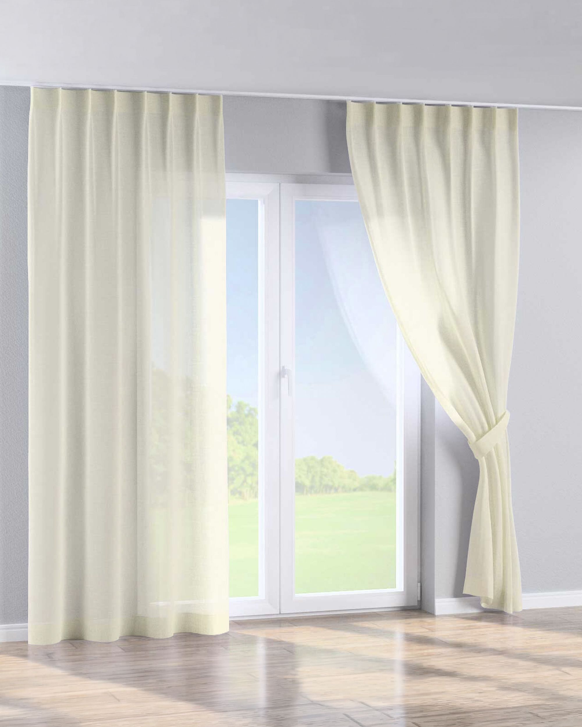 Single pinch pleat curtain colour cream fabric semi-sheer, structured (hover)