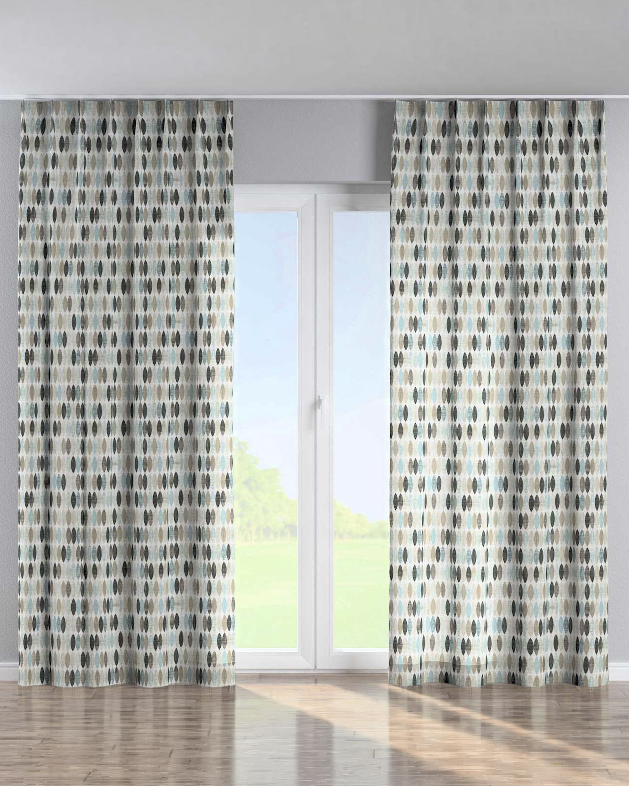 Single pinch pleat curtain colour beige fabric patterned