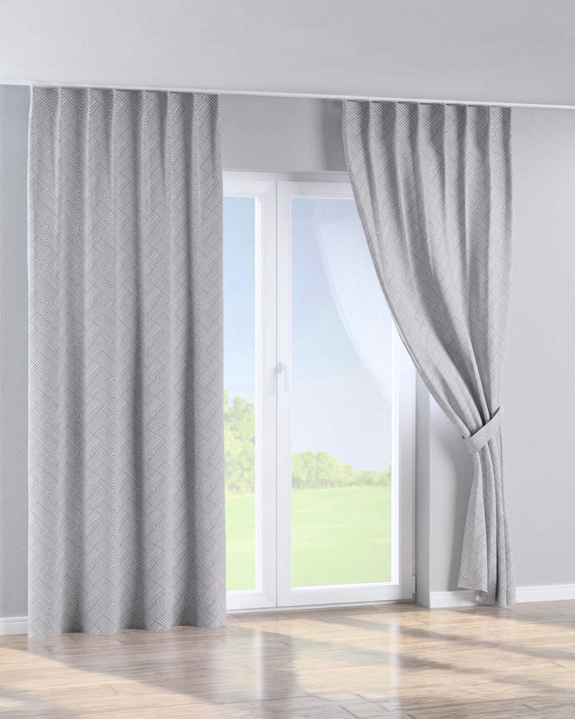 Single pinch pleat curtain colour silver fabric structured, patterned (hover)