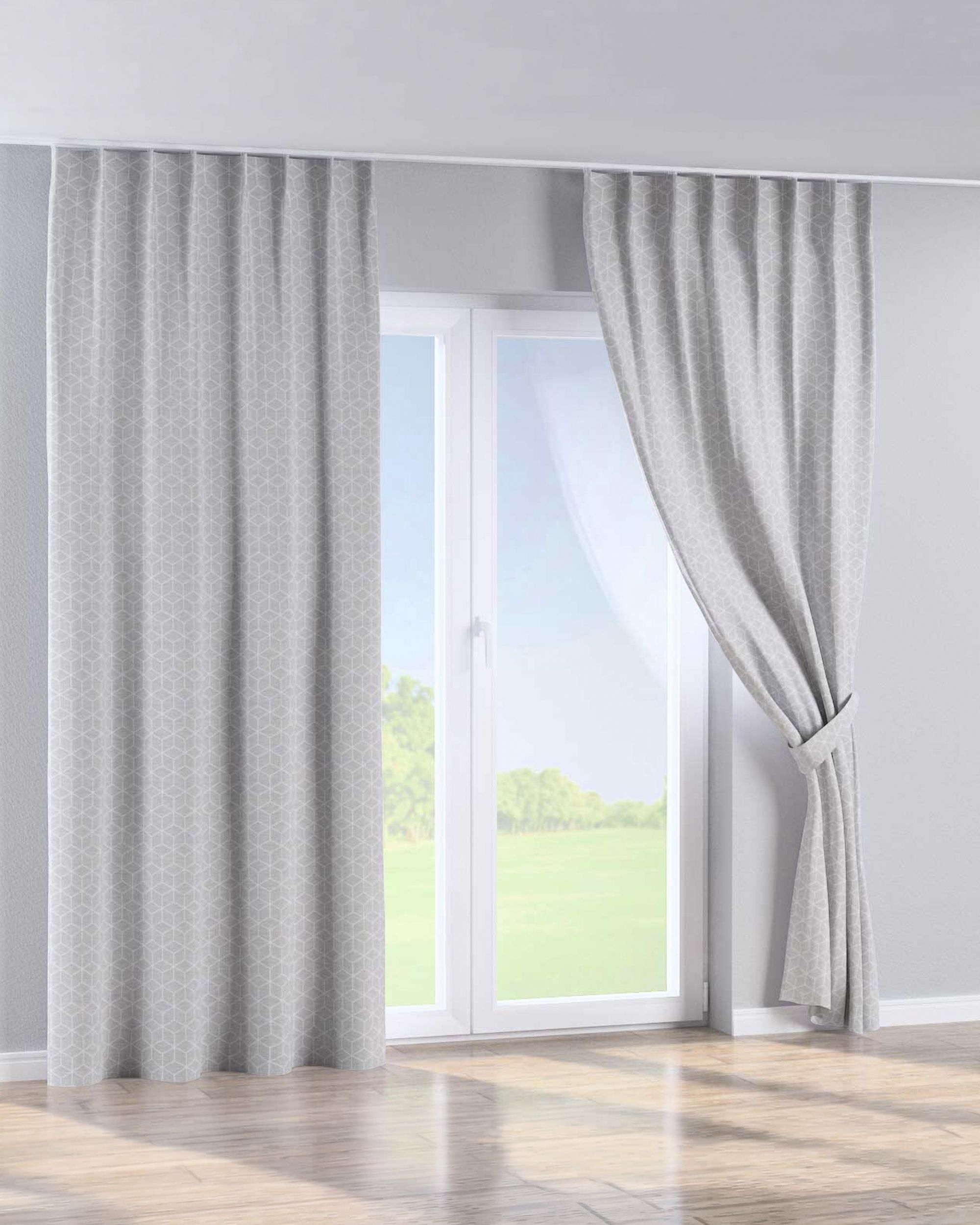 Single pinch pleat curtain colour grey fabric structured, patterned (hover)