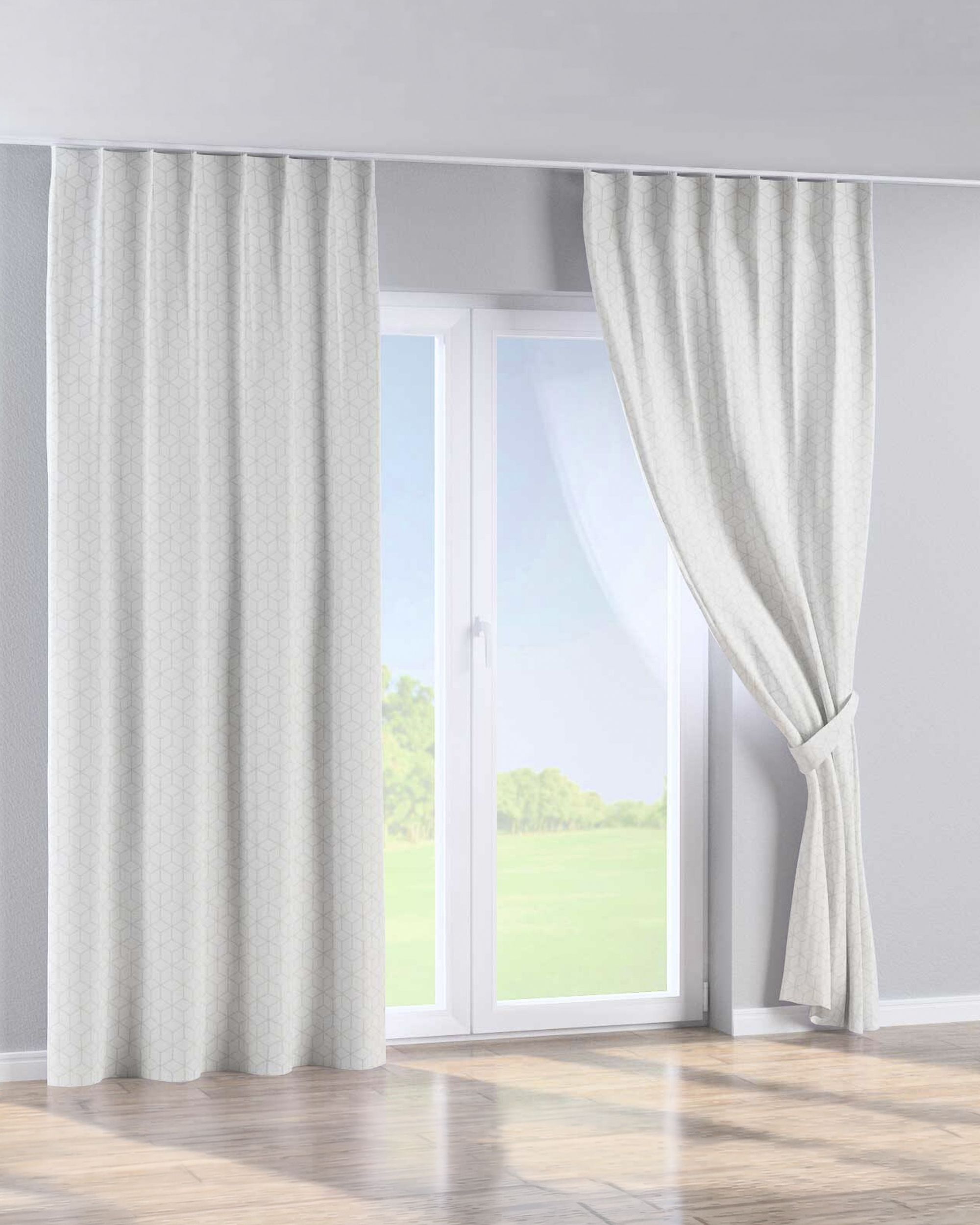 Single pinch pleat curtain colour white fabric structured, patterned (hover)