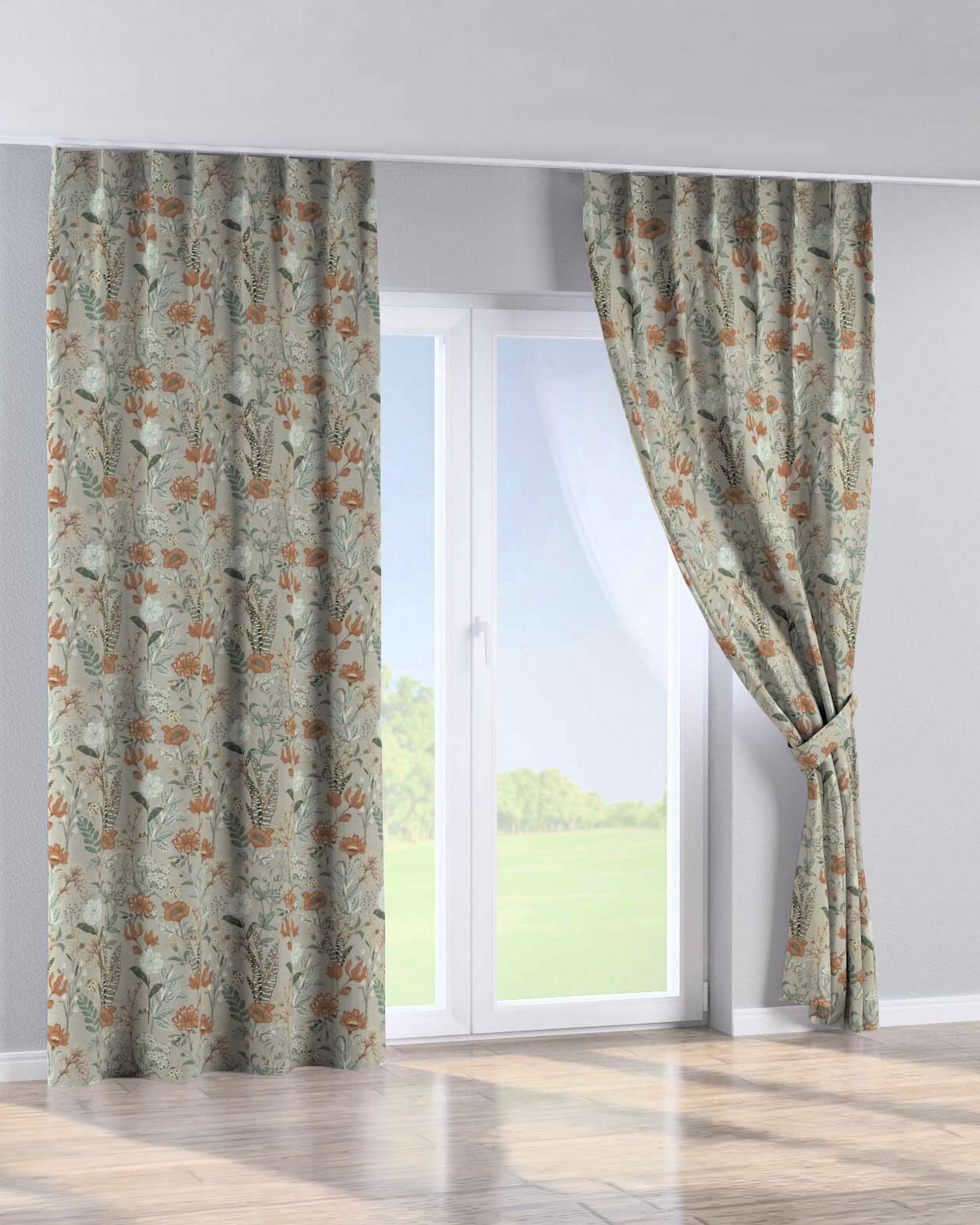 Single pinch pleat curtain colour multicolour fabric patterned (hover)