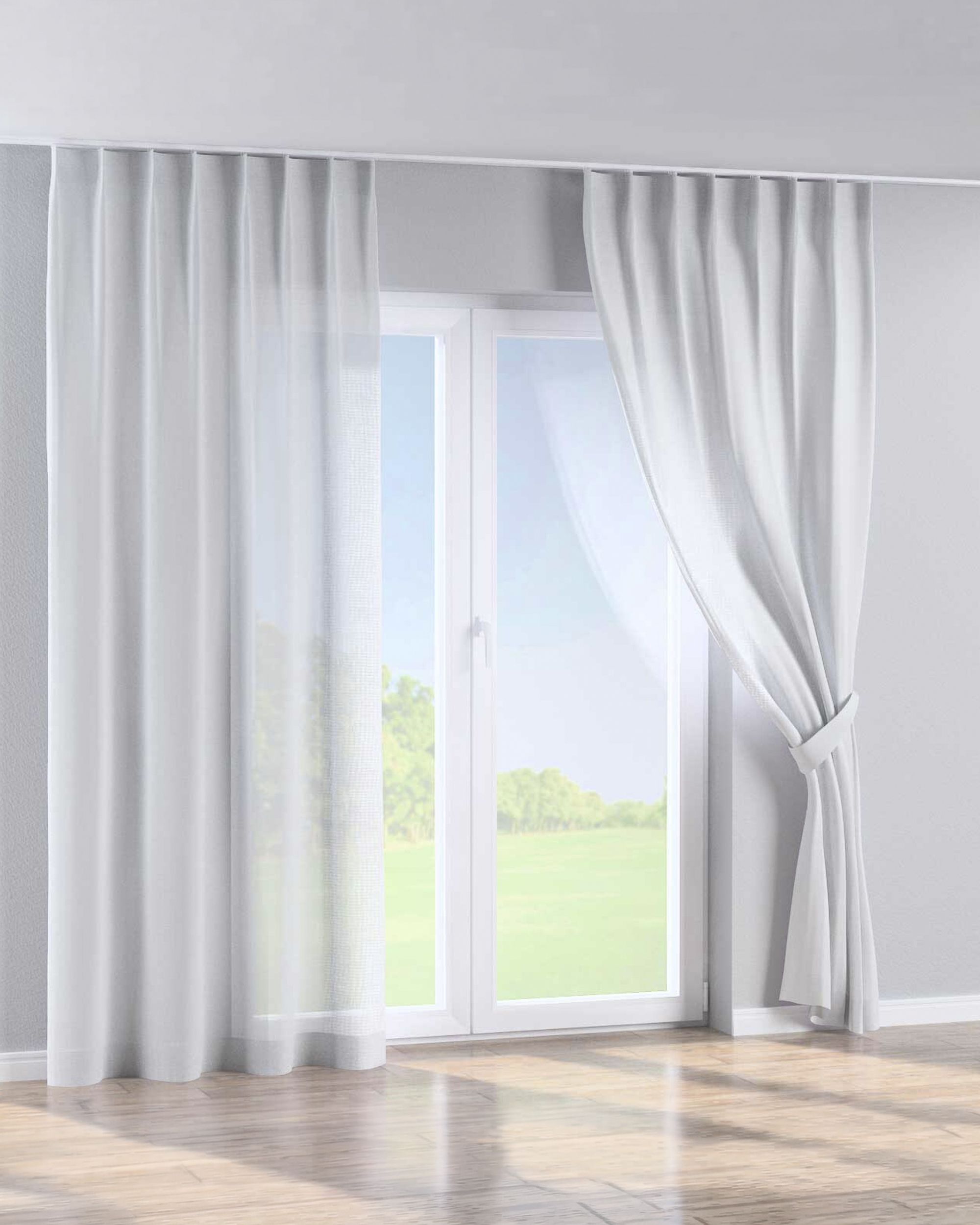 Single pinch pleat curtain colour white fabric semi-sheer, structured (hover)