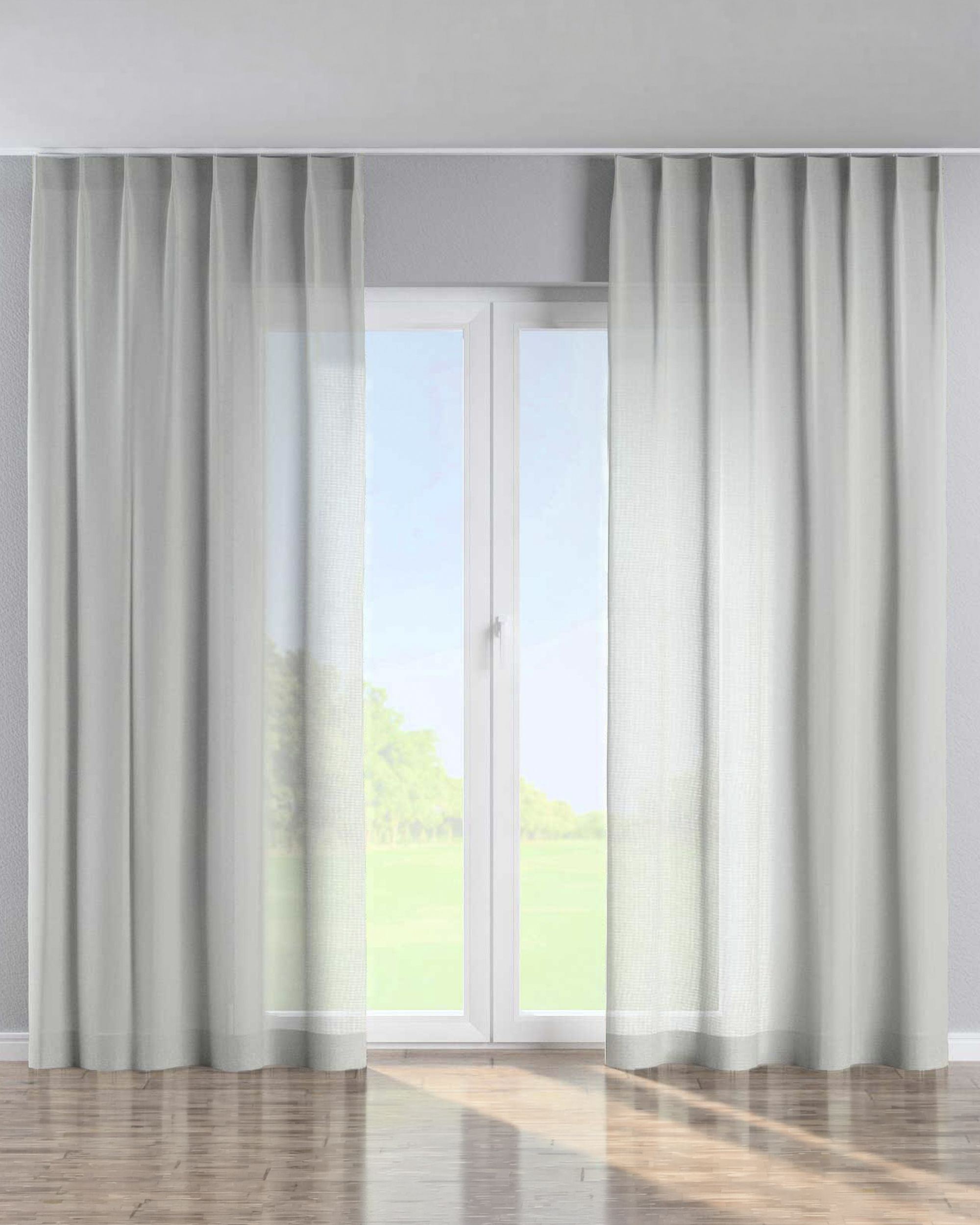 Single pinch pleat curtain colour cream fabric semi-sheer, structured