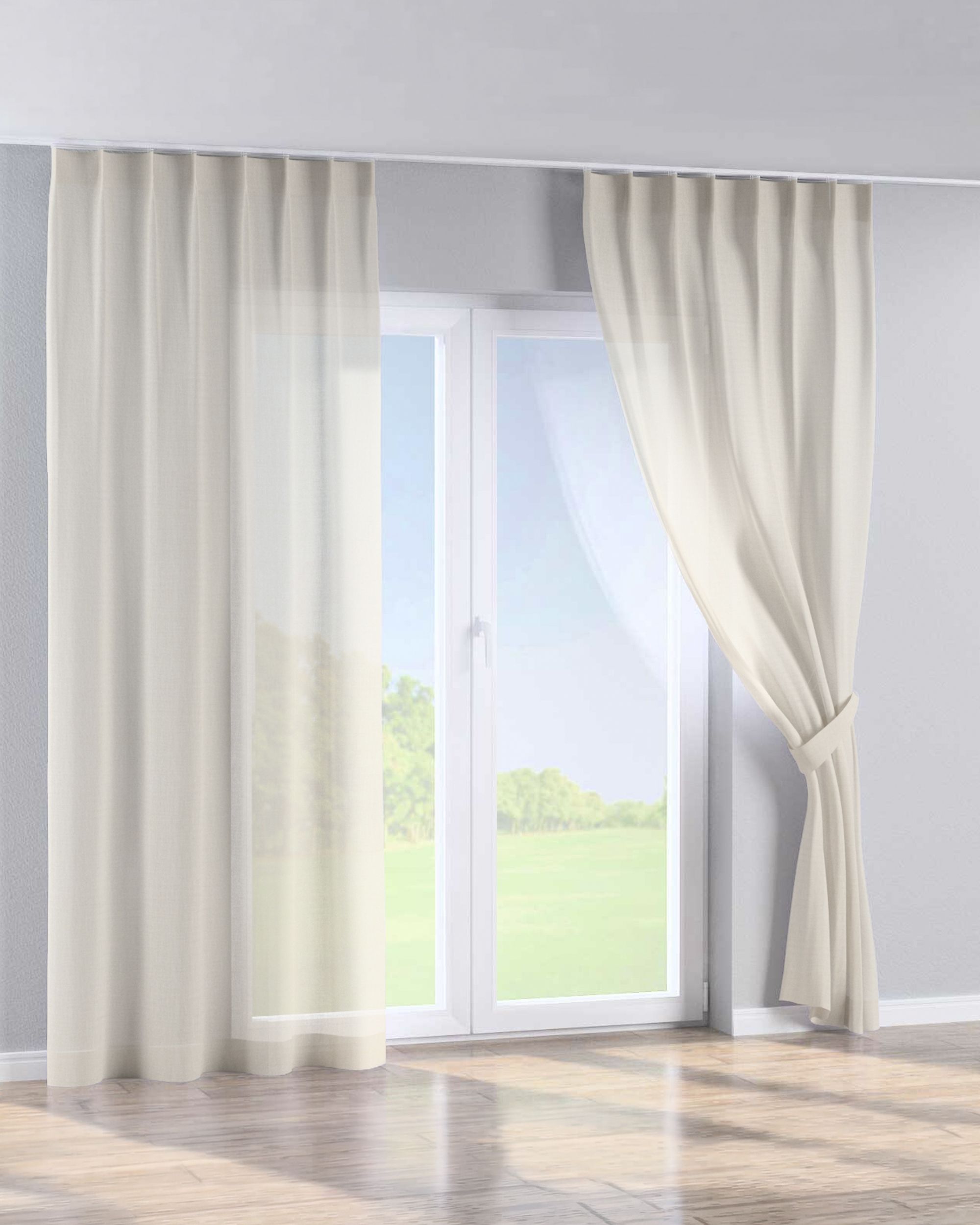 Single pinch pleat curtain colour cream fabric structured (hover)