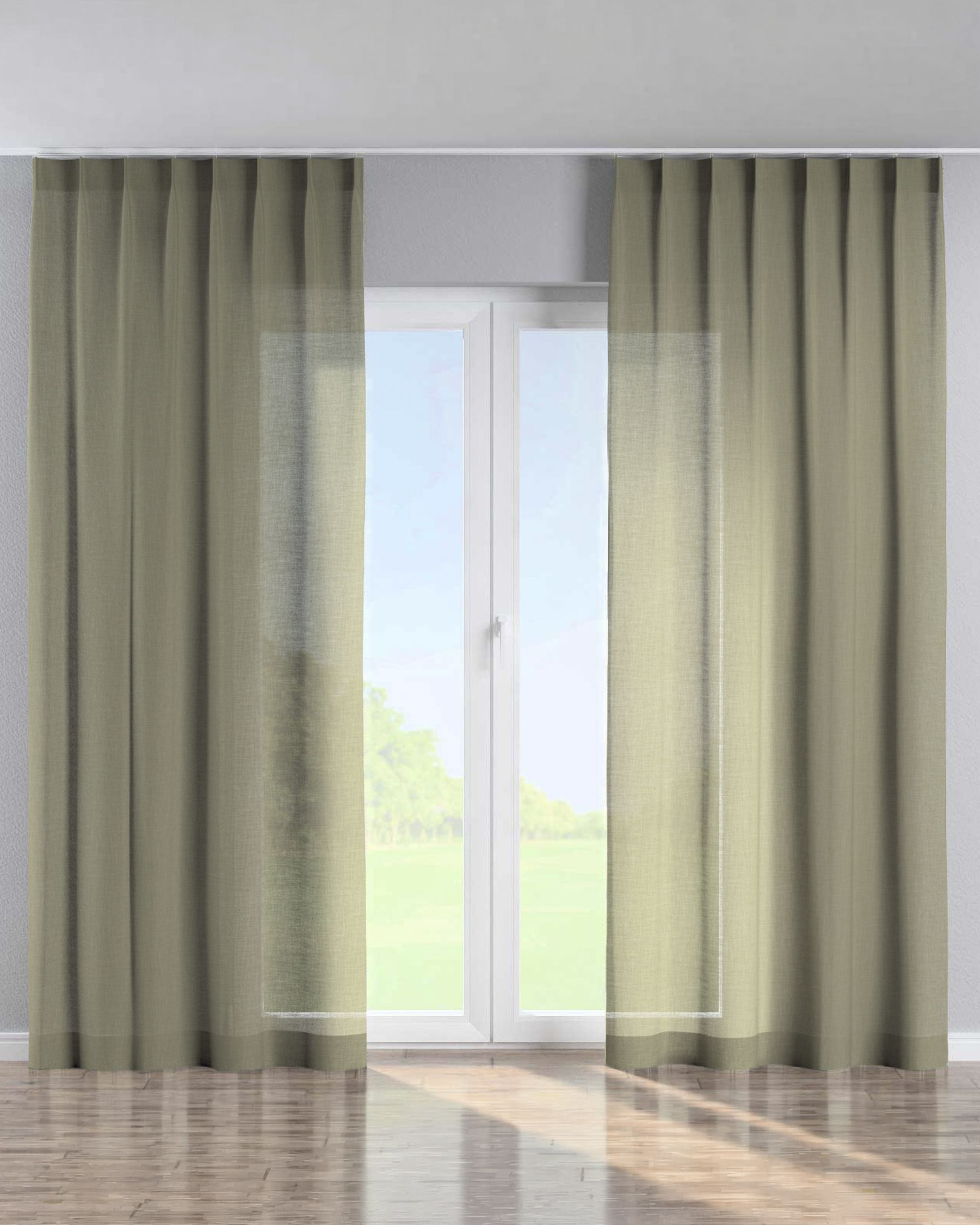 Single pinch pleat curtain colour green fabric structured