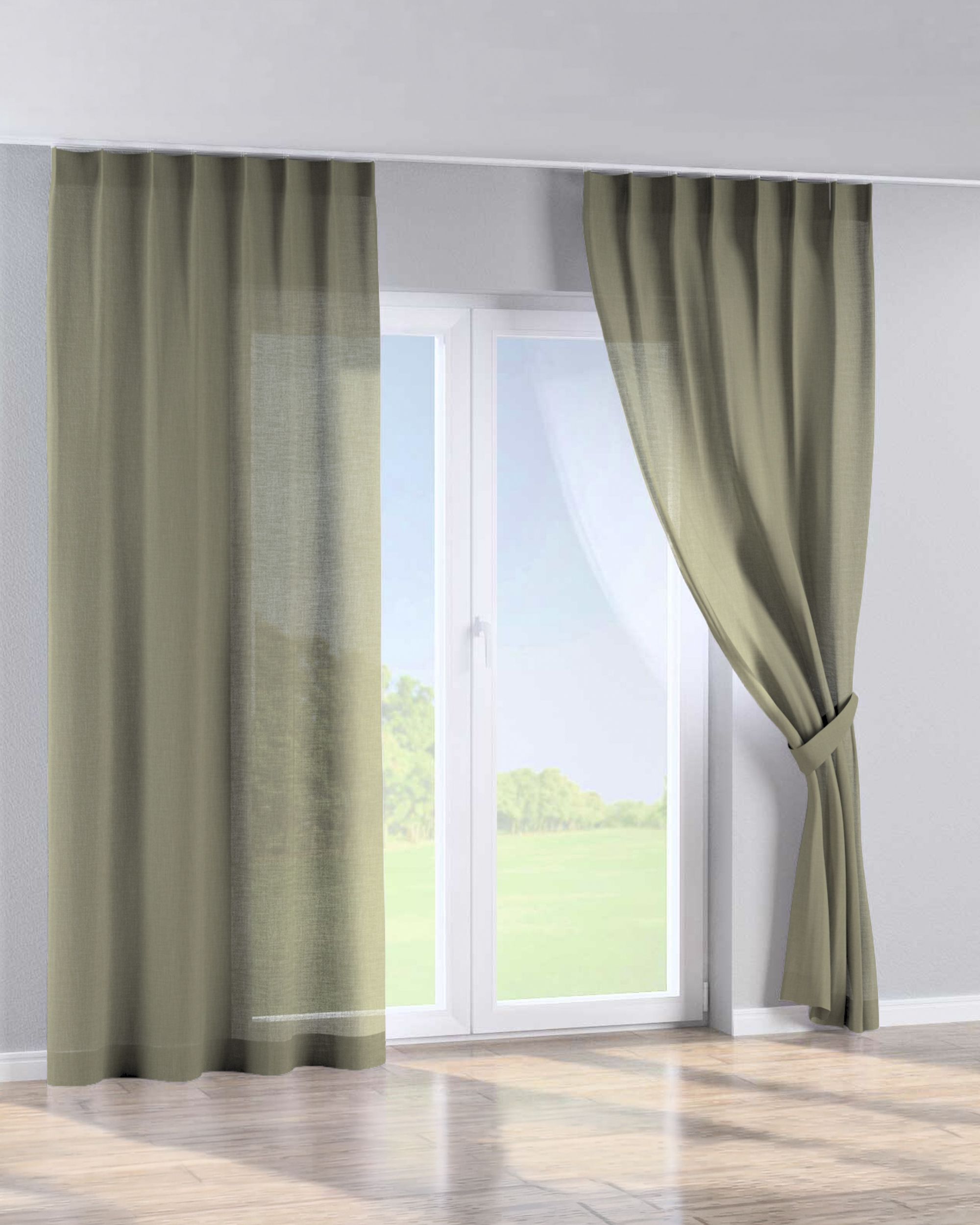 Single pinch pleat curtain colour green fabric structured (hover)