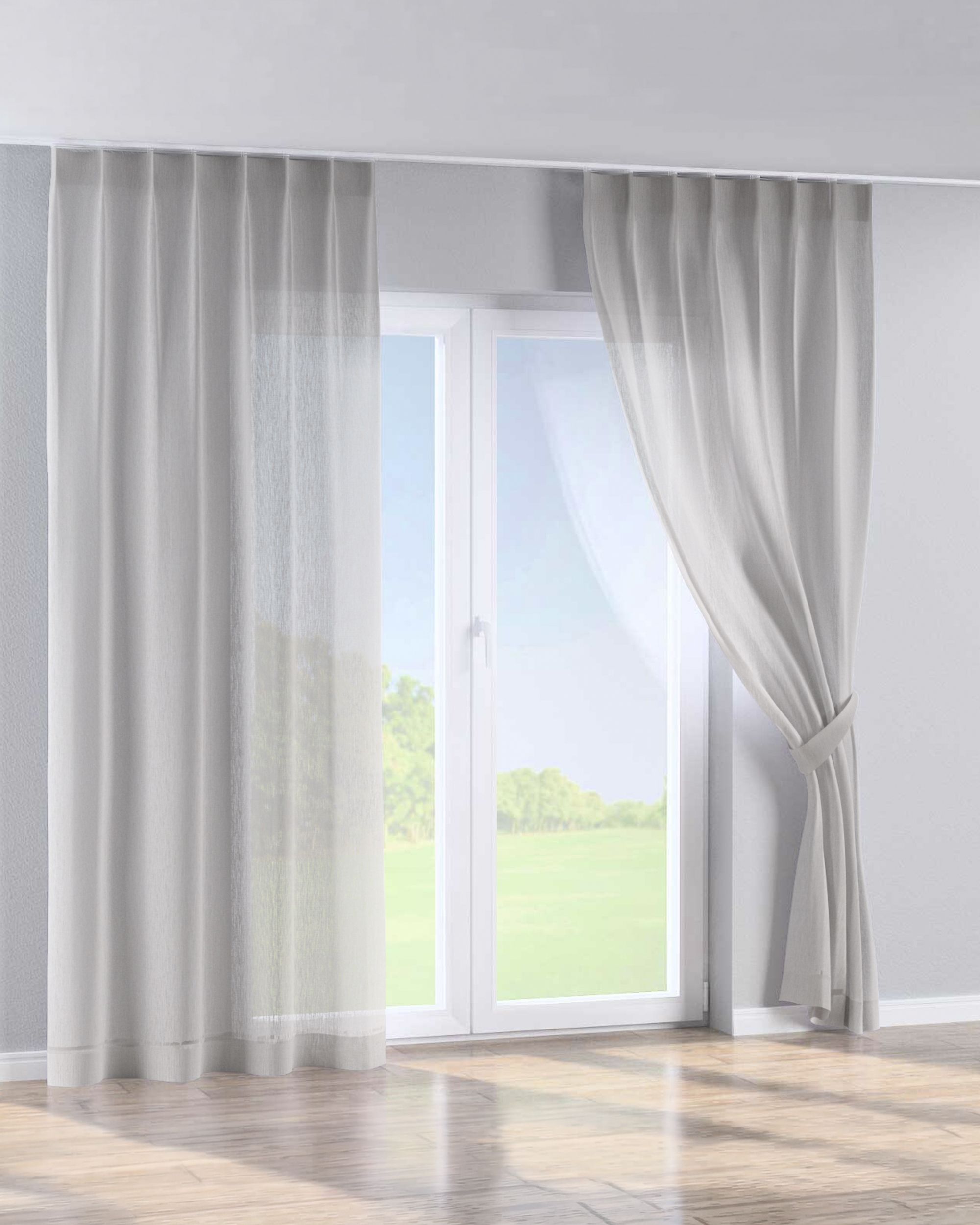 Single pinch pleat curtain colour beige fabric semi-sheer, structured (hover)