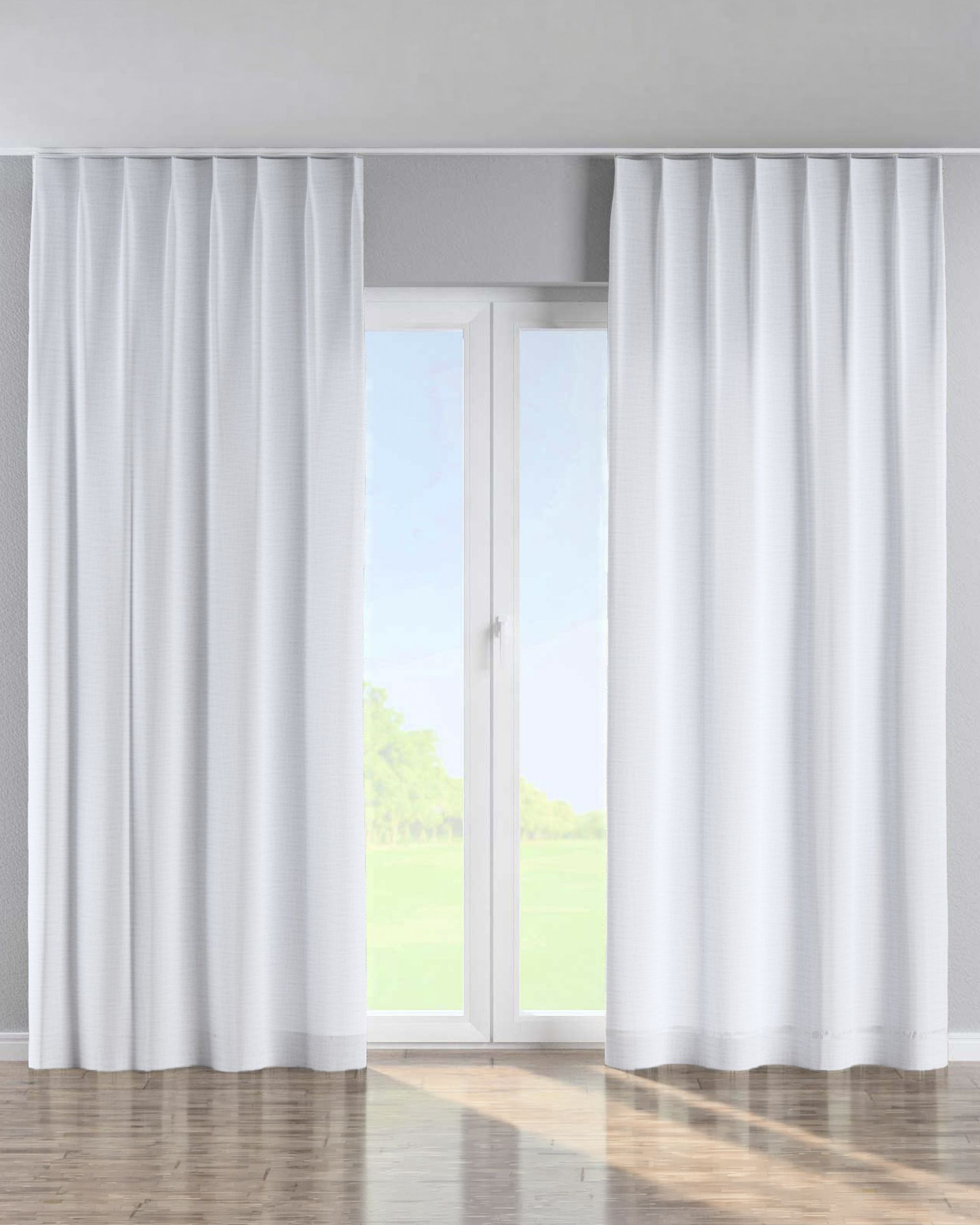 Single pinch pleat curtain colour white fabric structured
