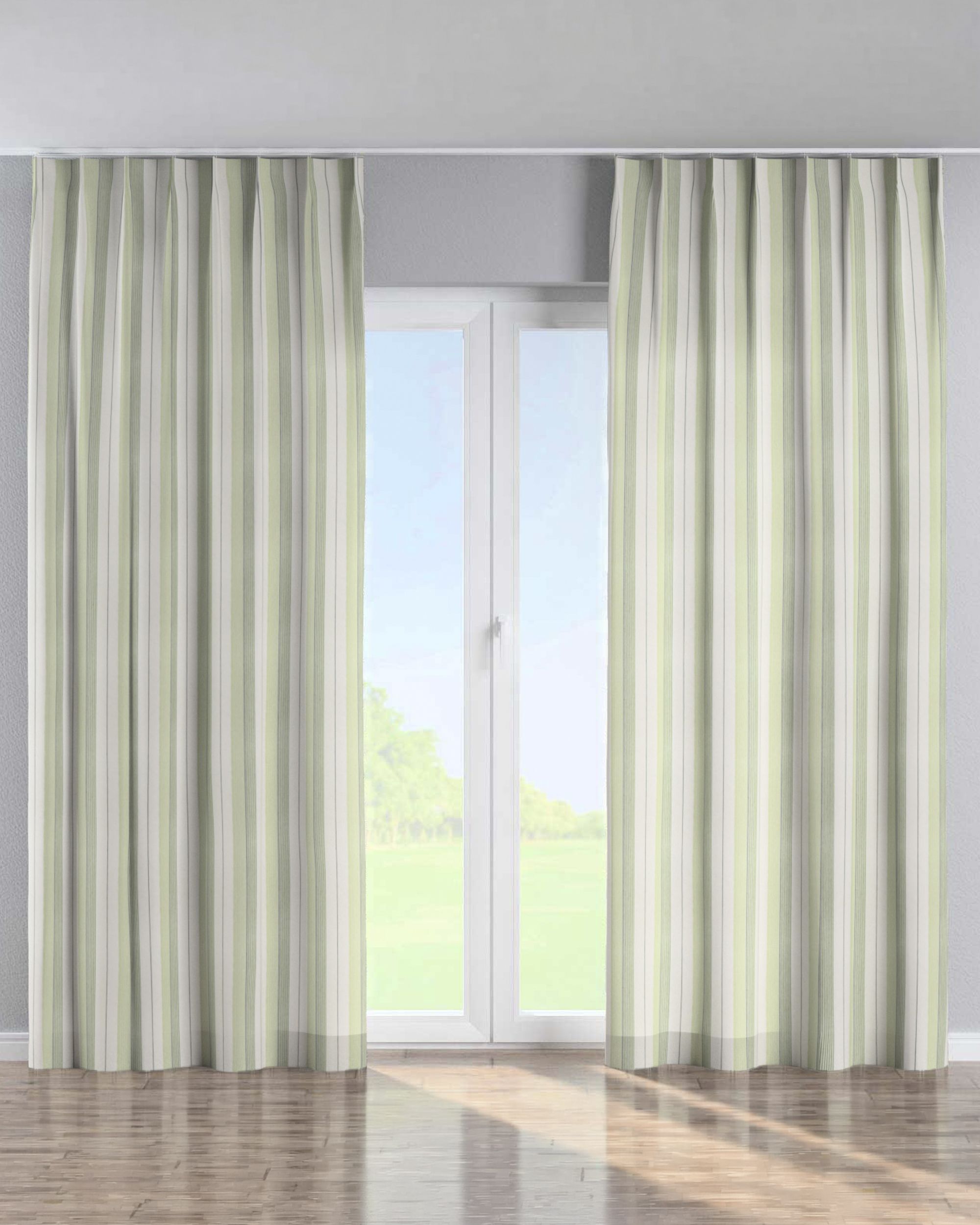 Single pinch pleat curtain colour green fabric structured, patterned