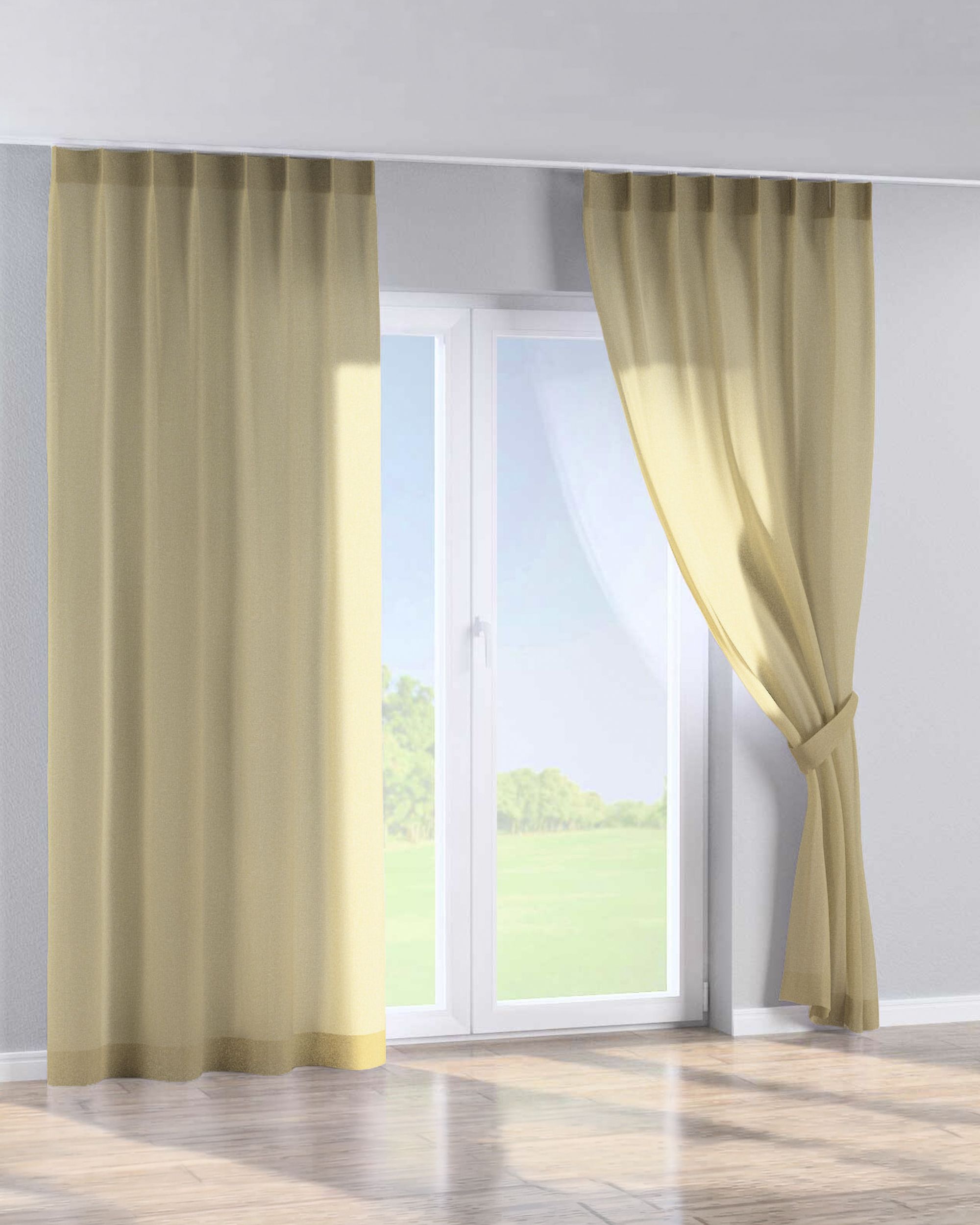 Single pinch pleat curtain colour beige fabric semi-sheer, gloss, structured (hover)