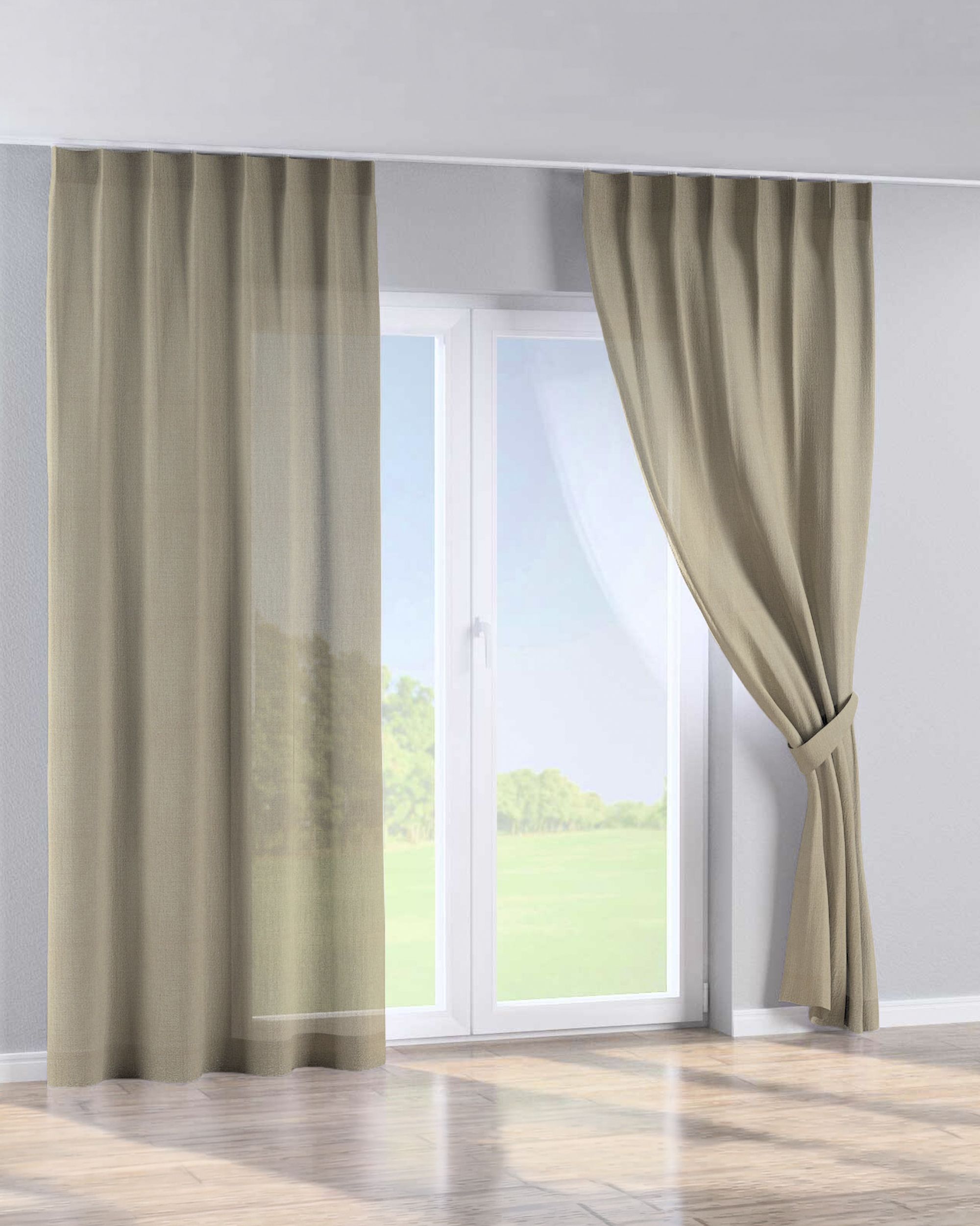Single pinch pleat curtain colour beige fabric semi-sheer, gloss, structured (hover)