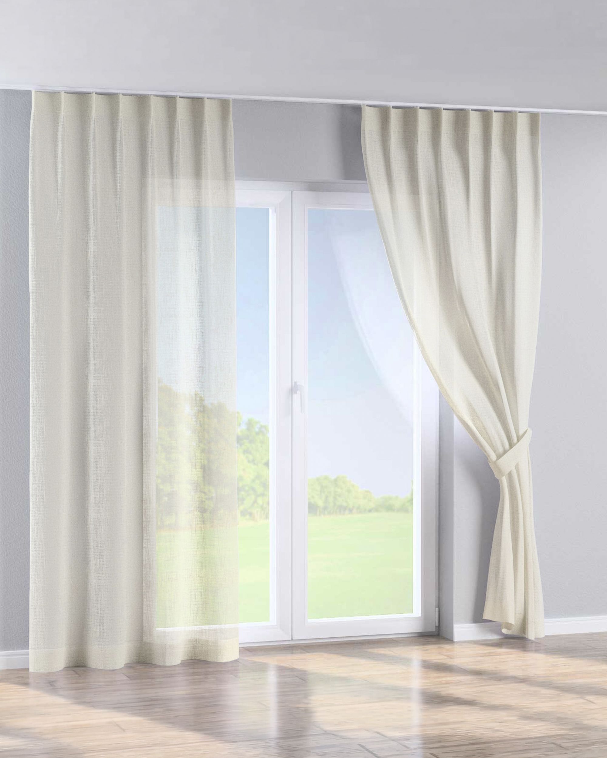 Single pinch pleat curtain colour white fabric semi-sheer, gloss, structured (hover)