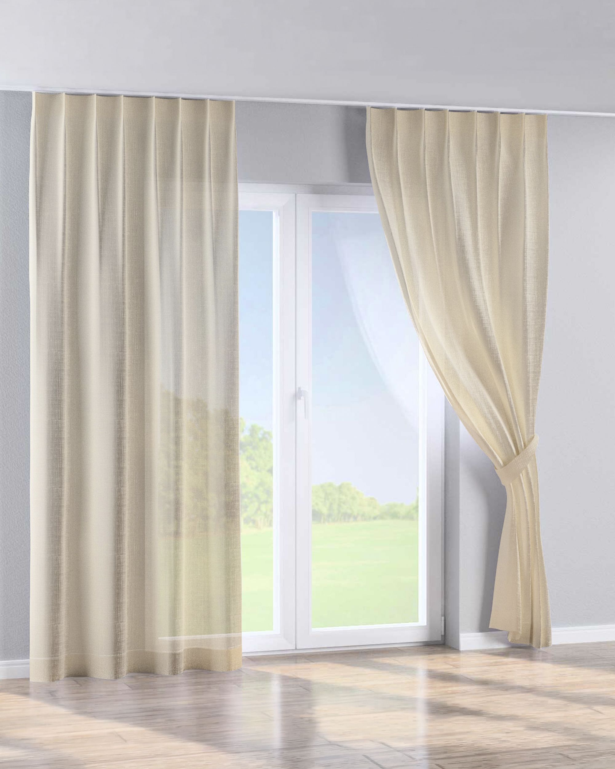 Single pinch pleat curtain colour cream fabric semi-sheer, gloss, structured (hover)