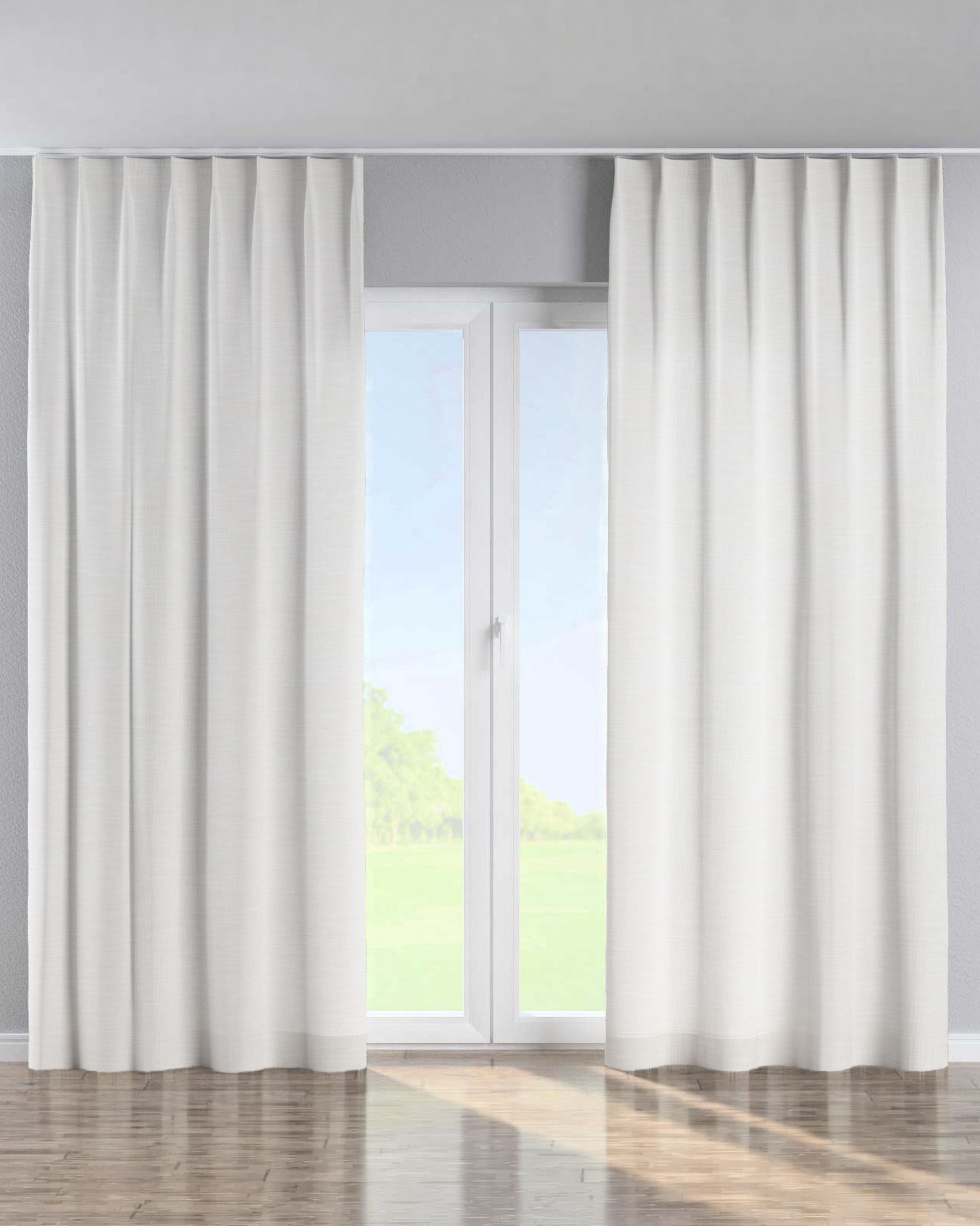 Single pinch pleat curtain colour white fabric structured
