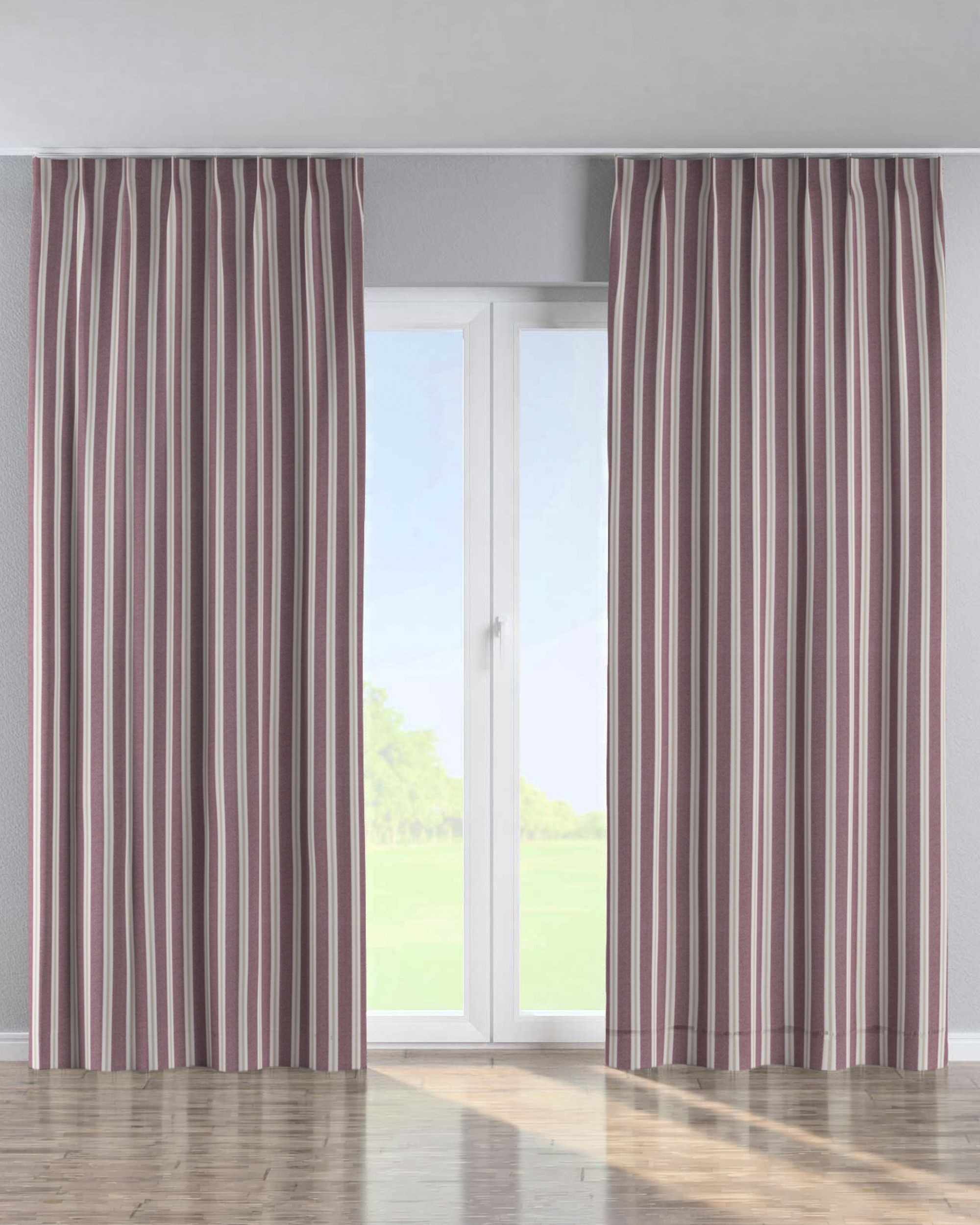 Single pinch pleat curtain colour red fabric structured, patterned