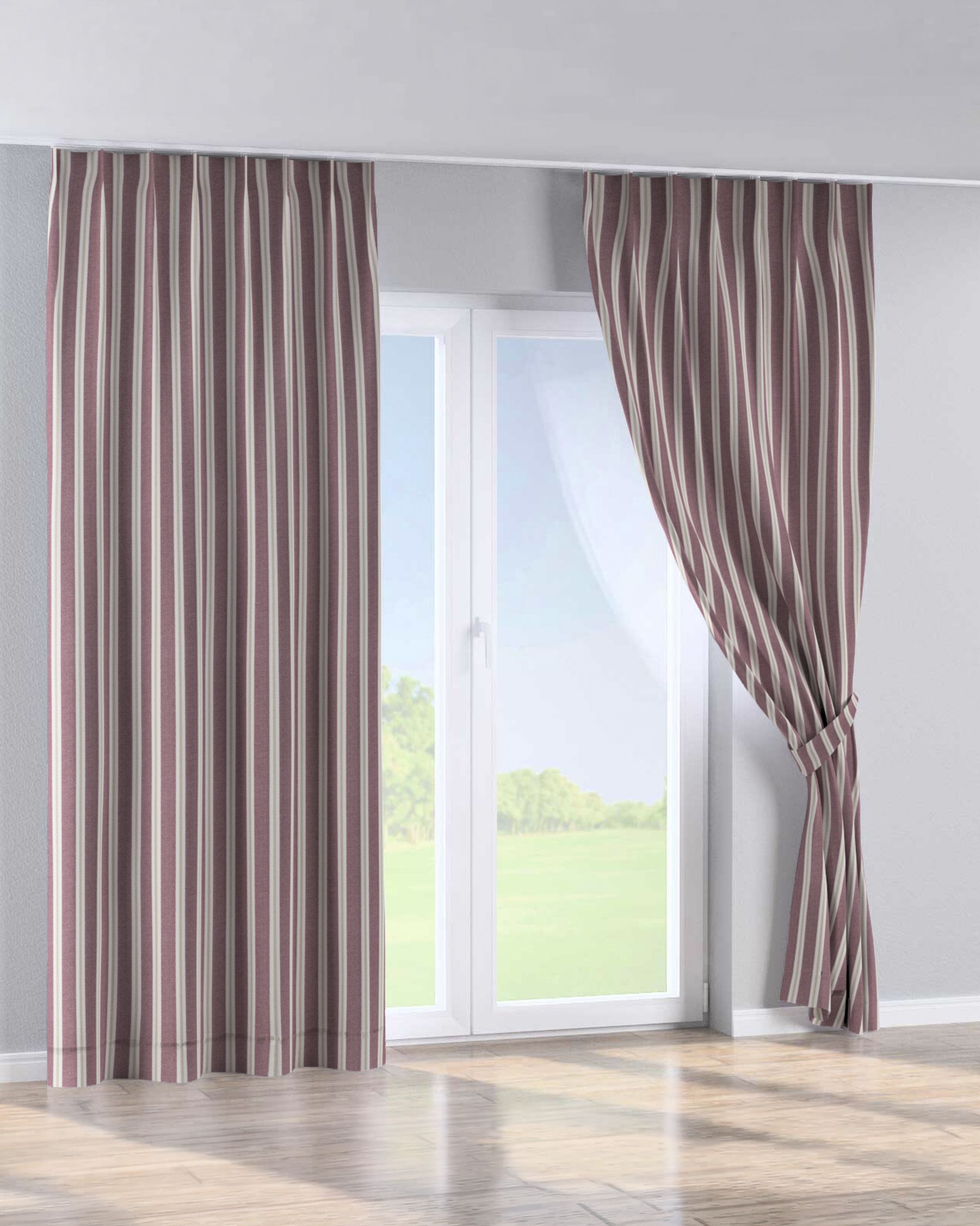 Single pinch pleat curtain colour red fabric structured, patterned (hover)