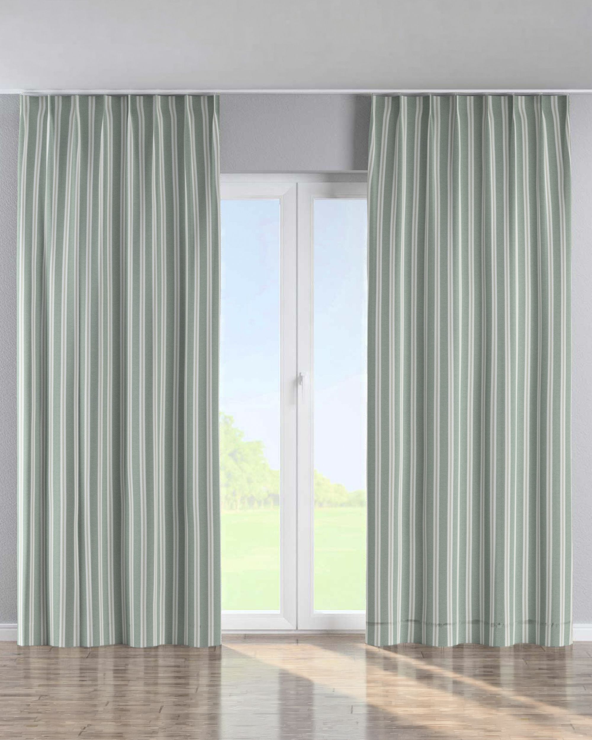 Single pinch pleat curtain colour green fabric structured, patterned