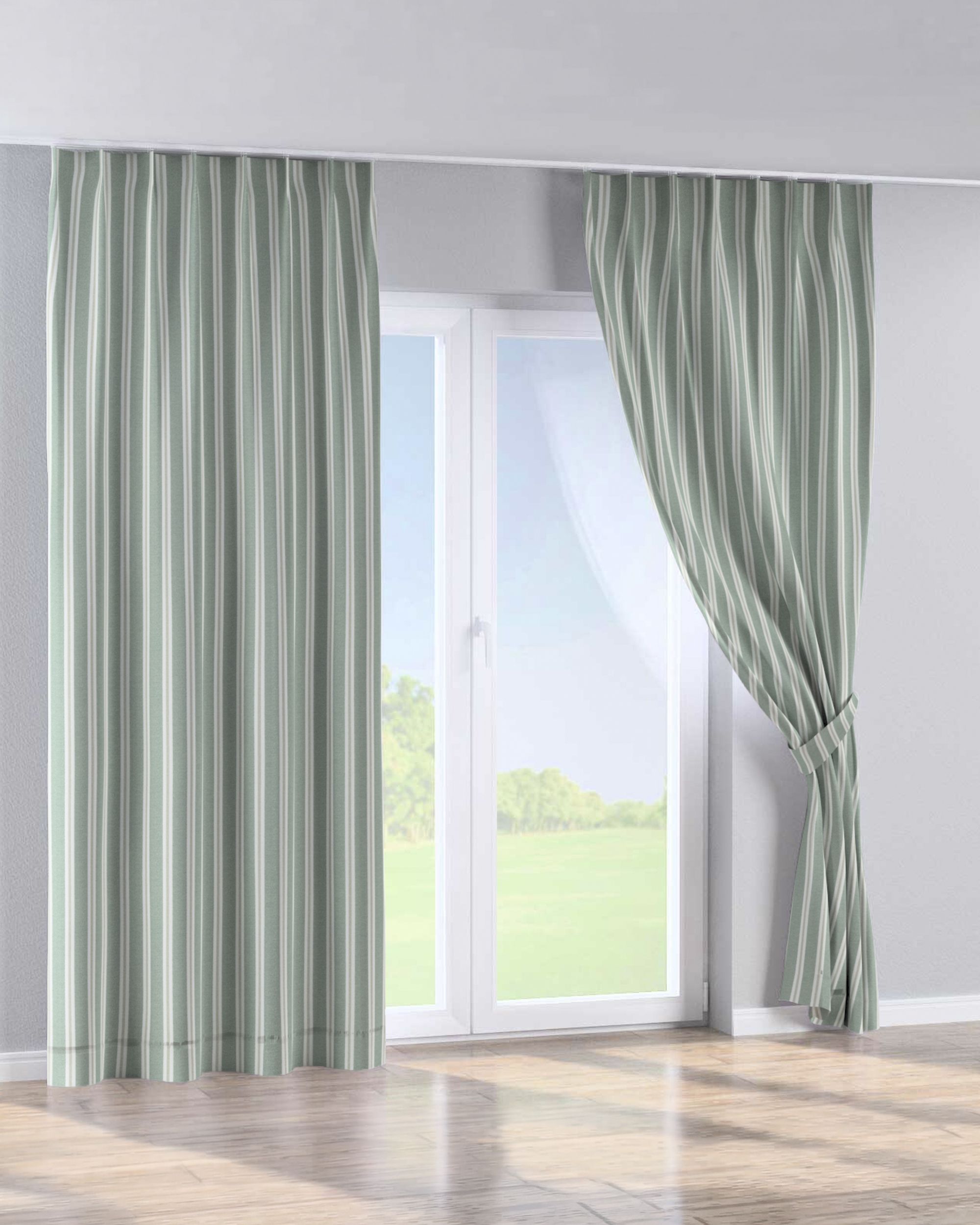 Single pinch pleat curtain colour green fabric structured, patterned (hover)