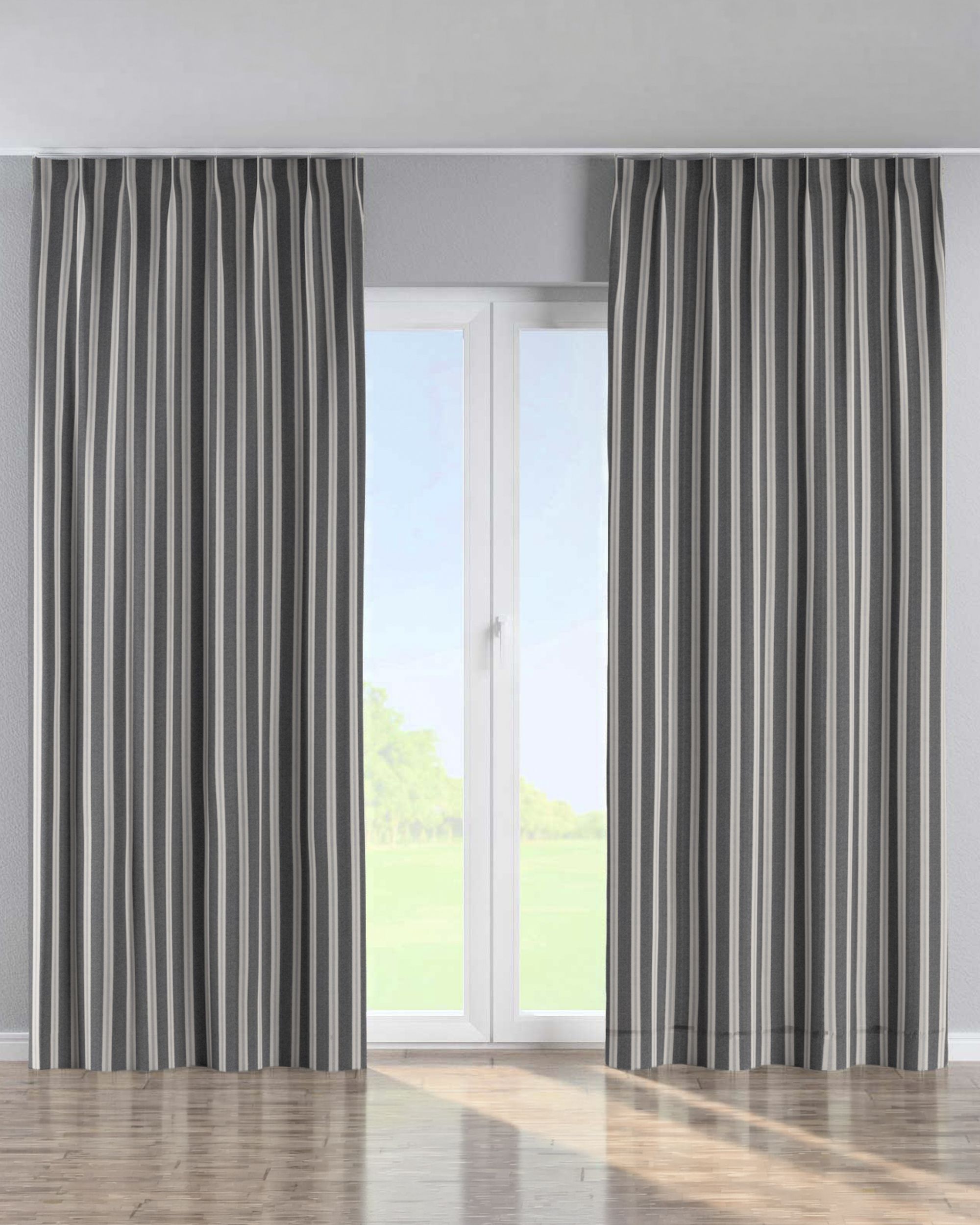 Single pinch pleat curtain colour black fabric structured, patterned