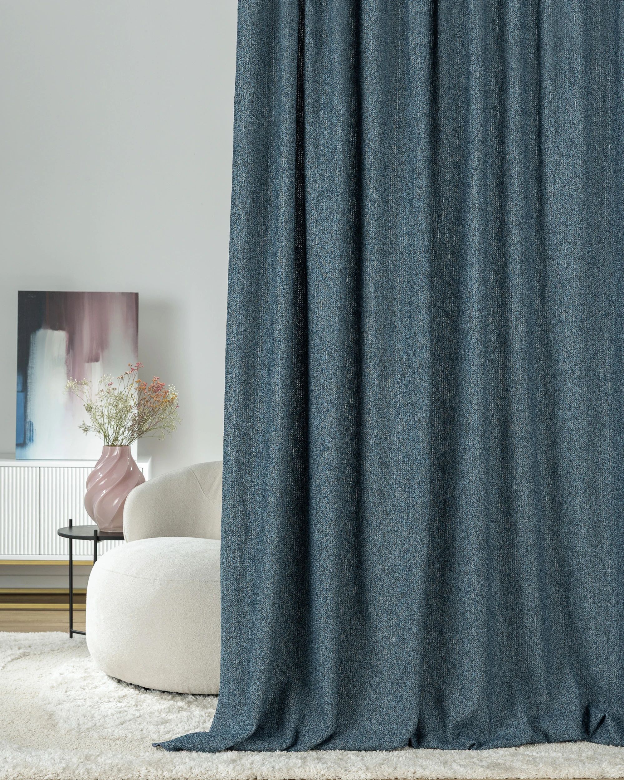 Single pinch pleat curtain colour blue fabric structured (hover)