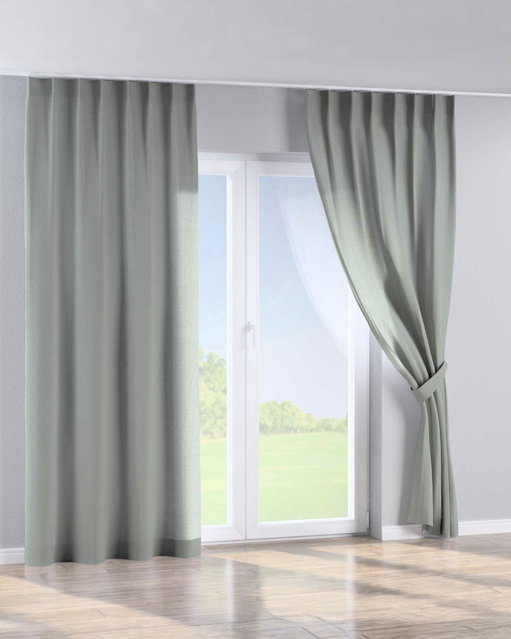 Single pinch pleat curtain colour grey fabric semi-sheer, structured (hover)