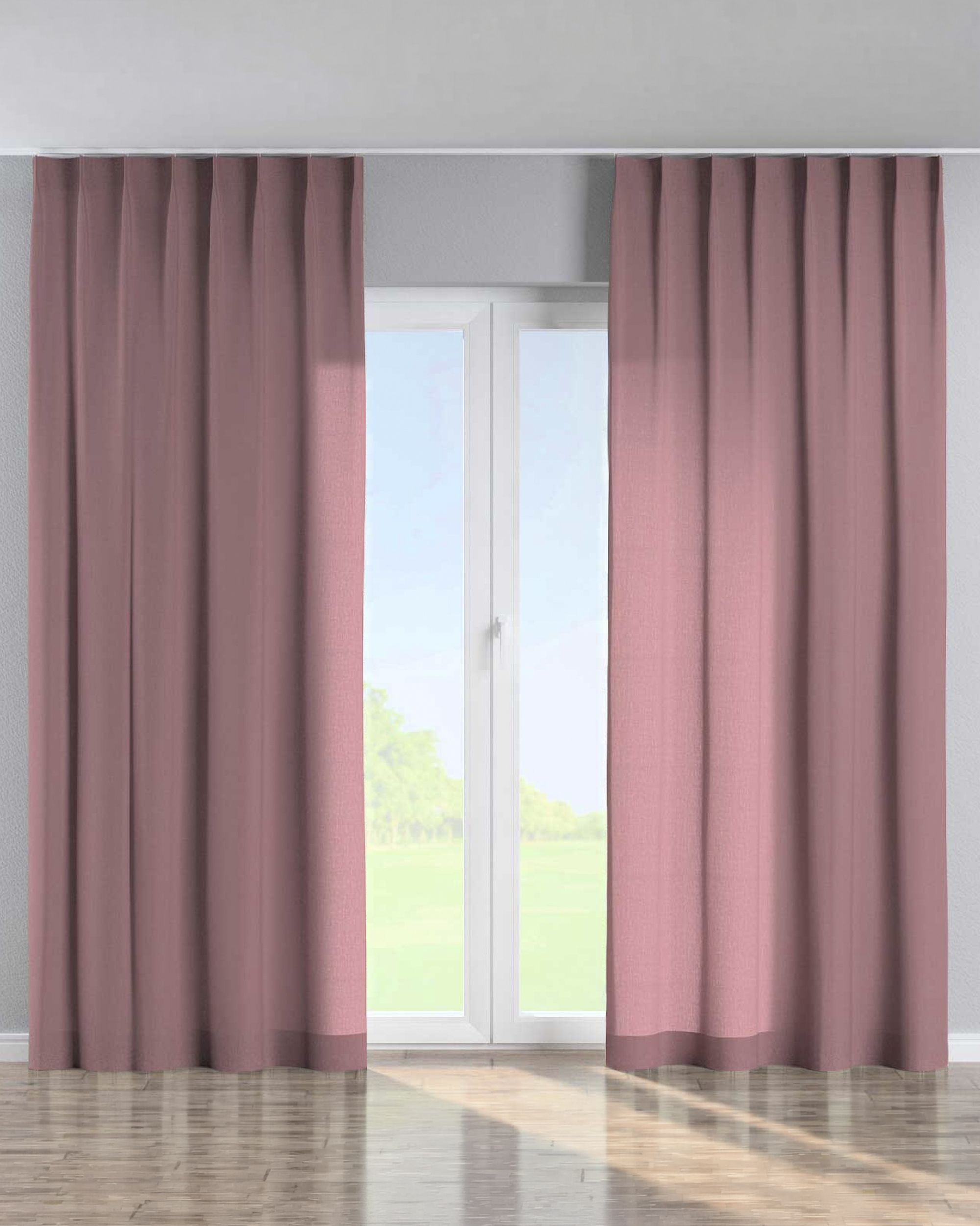 Single pinch pleat curtain colour pink fabric semi-sheer, structured
