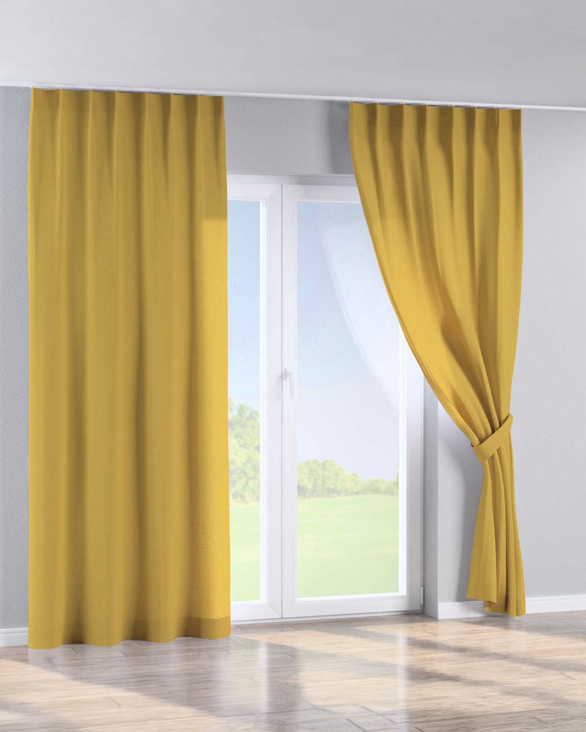 Single pinch pleat curtain colour yellow fabric semi-sheer, structured (hover)
