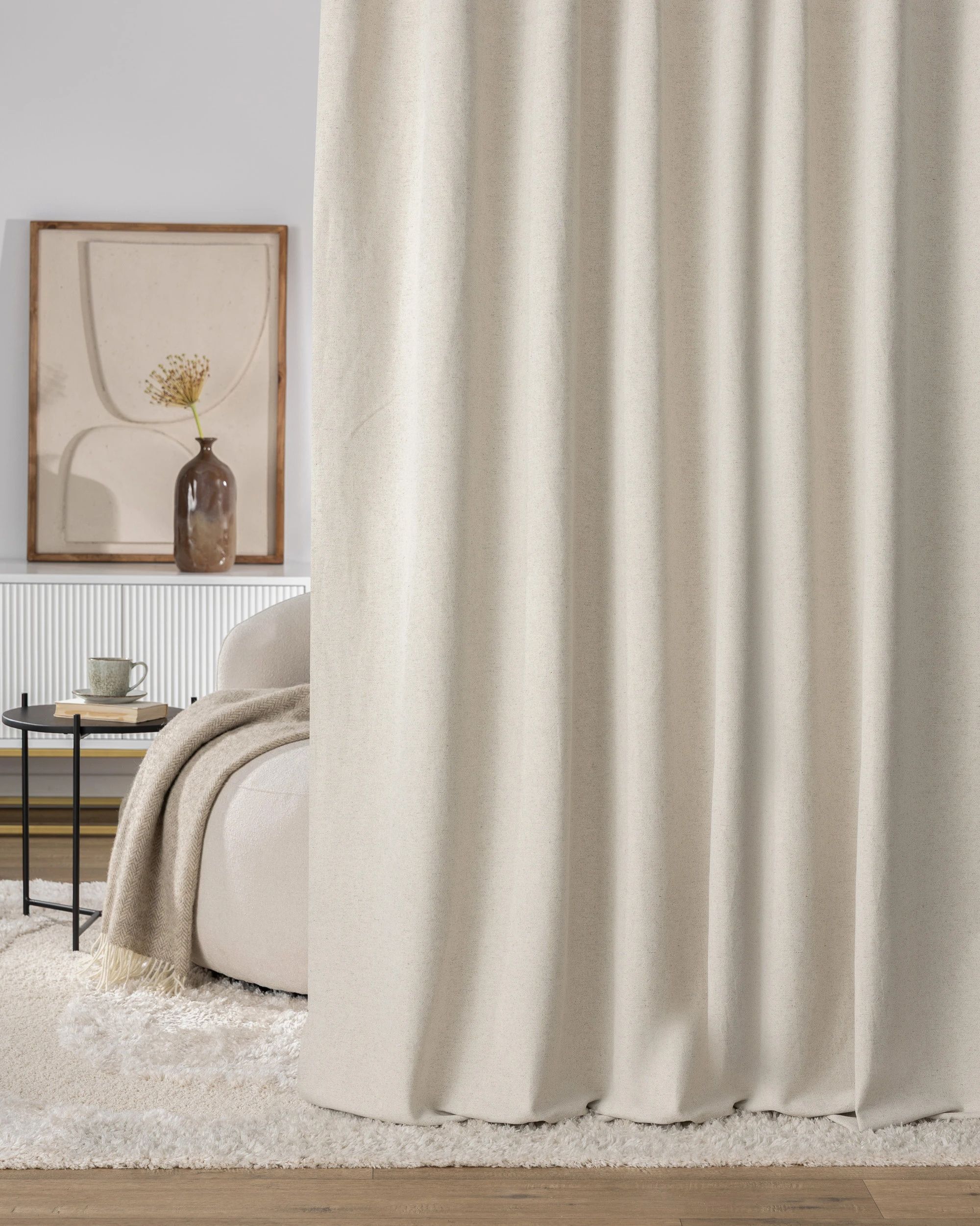 Single pinch pleat curtain colour beige fabric structured (hover)