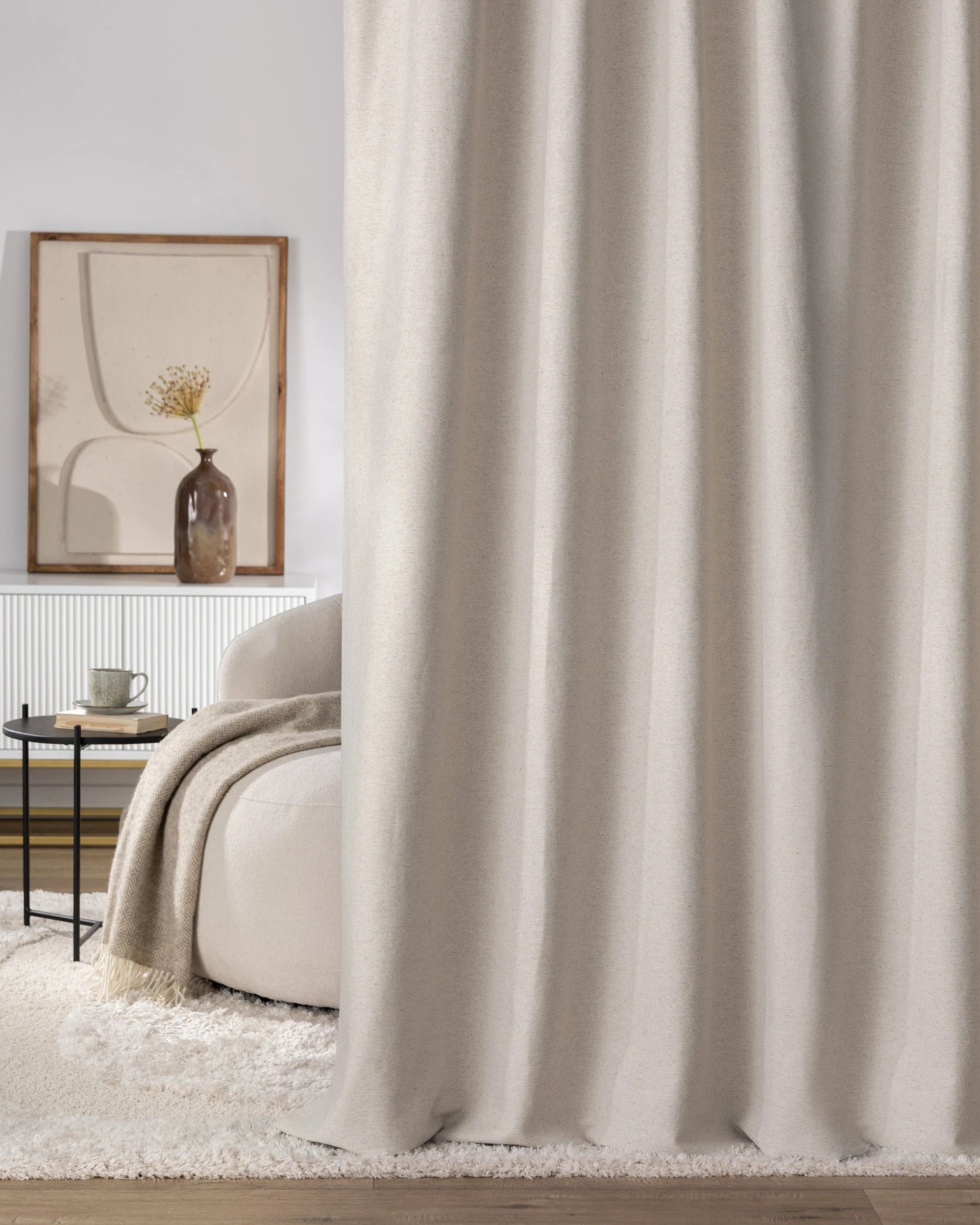 Single pinch pleat curtain colour beige fabric structured (hover)