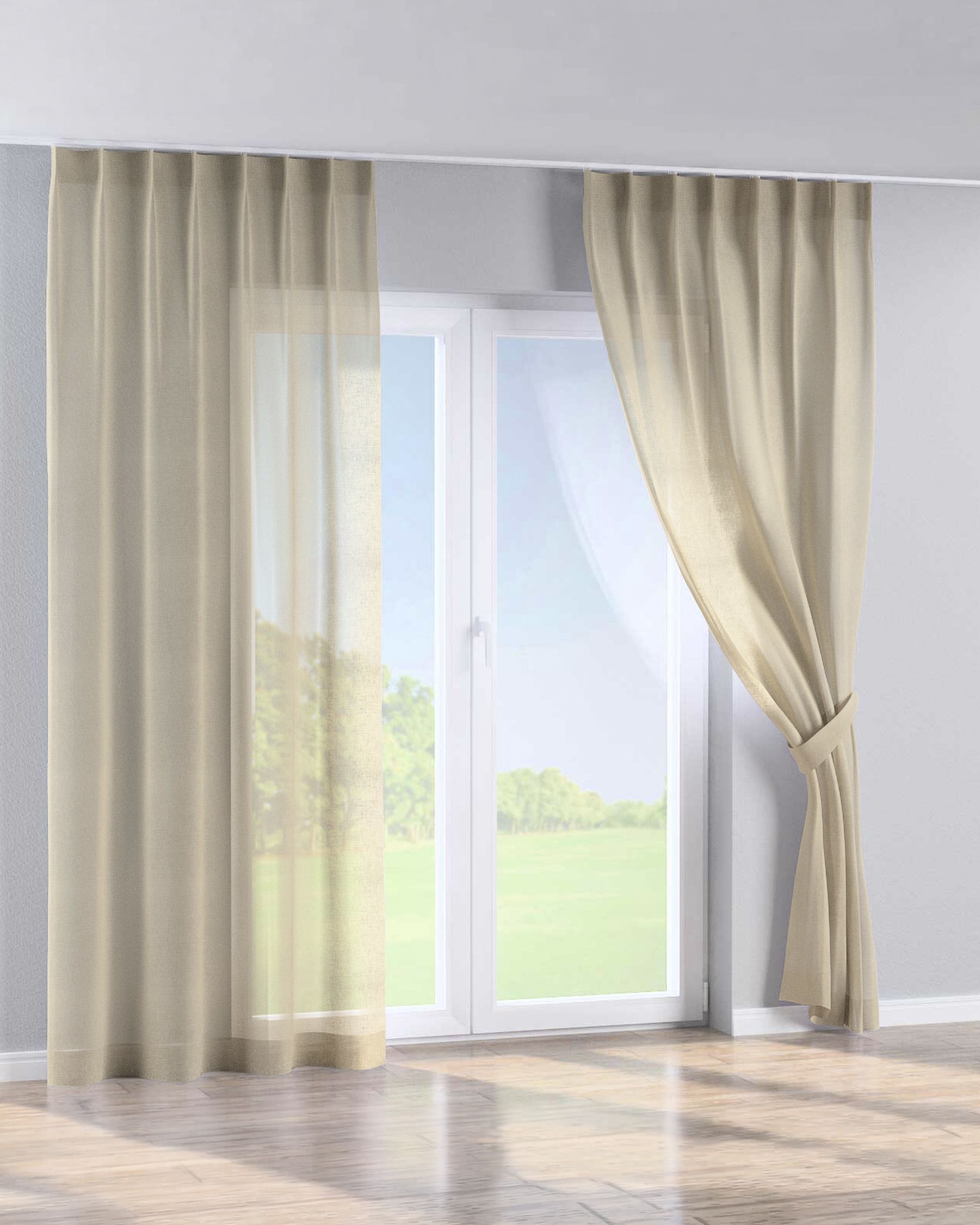 Single pinch pleat curtain colour beige fabric semi-sheer, structured (hover)
