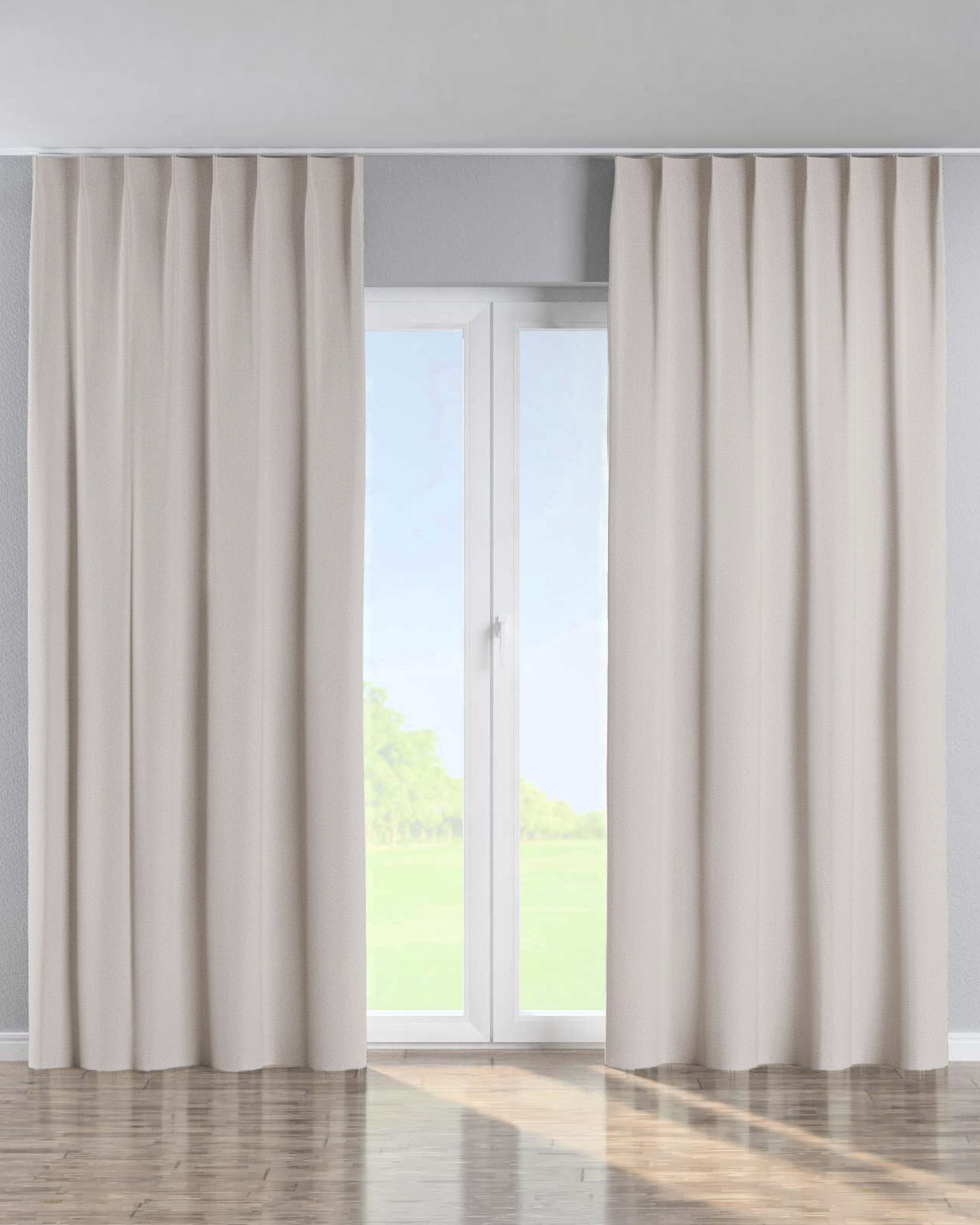 Single pinch pleat curtain colour beige fabric structured, blackout