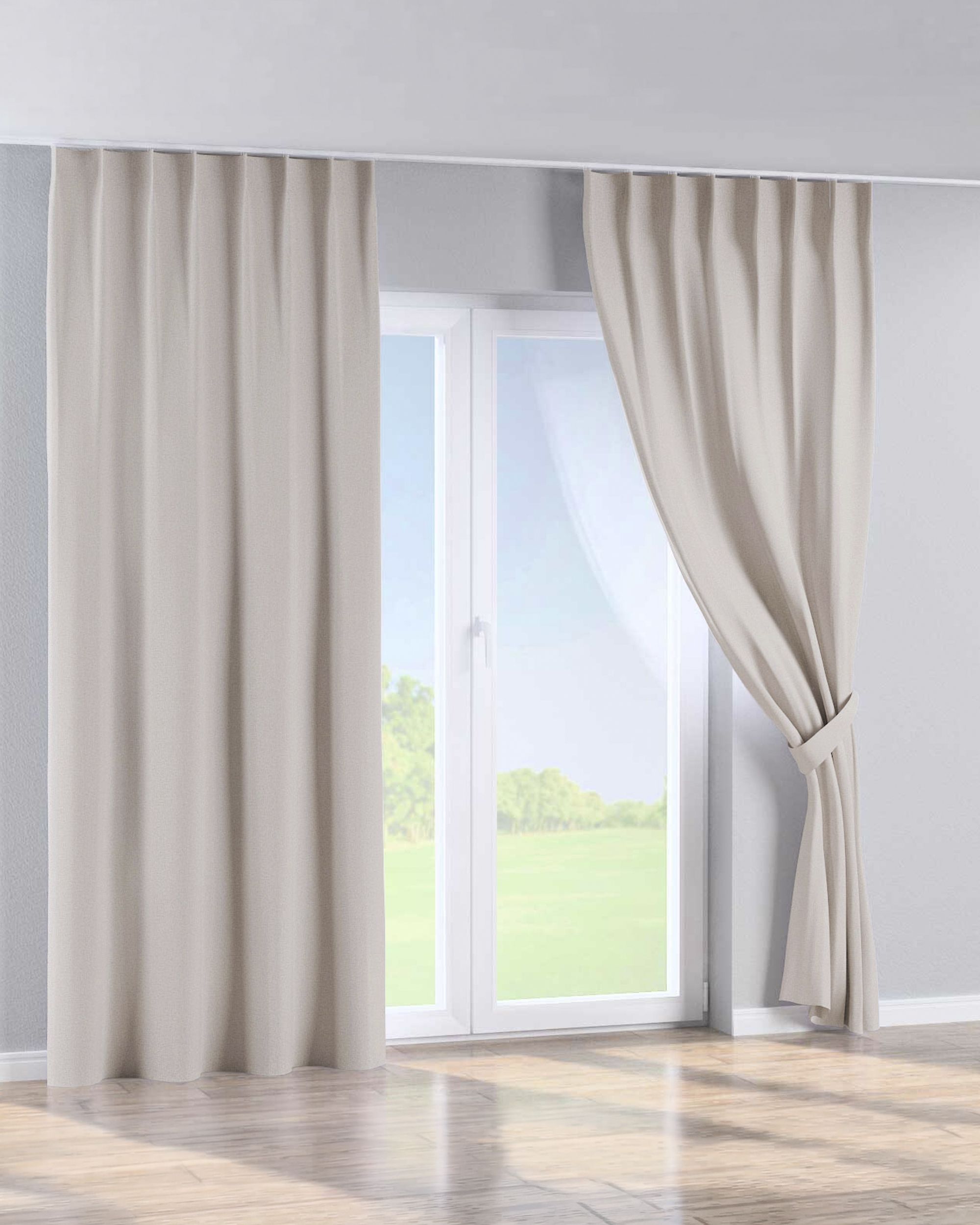 Single pinch pleat curtain colour beige fabric structured, blackout (hover)