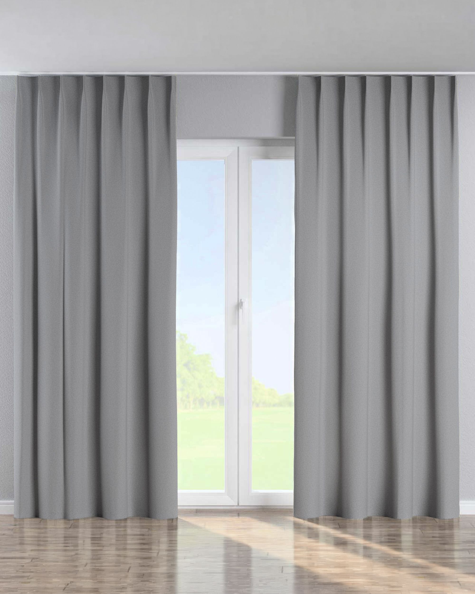 Single pinch pleat curtain colour grey fabric structured, blackout
