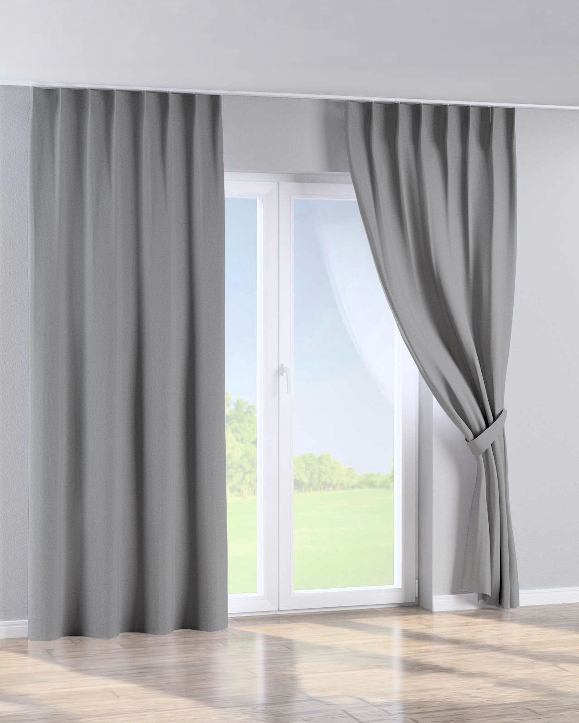 Single pinch pleat curtain colour grey fabric structured, blackout (hover)