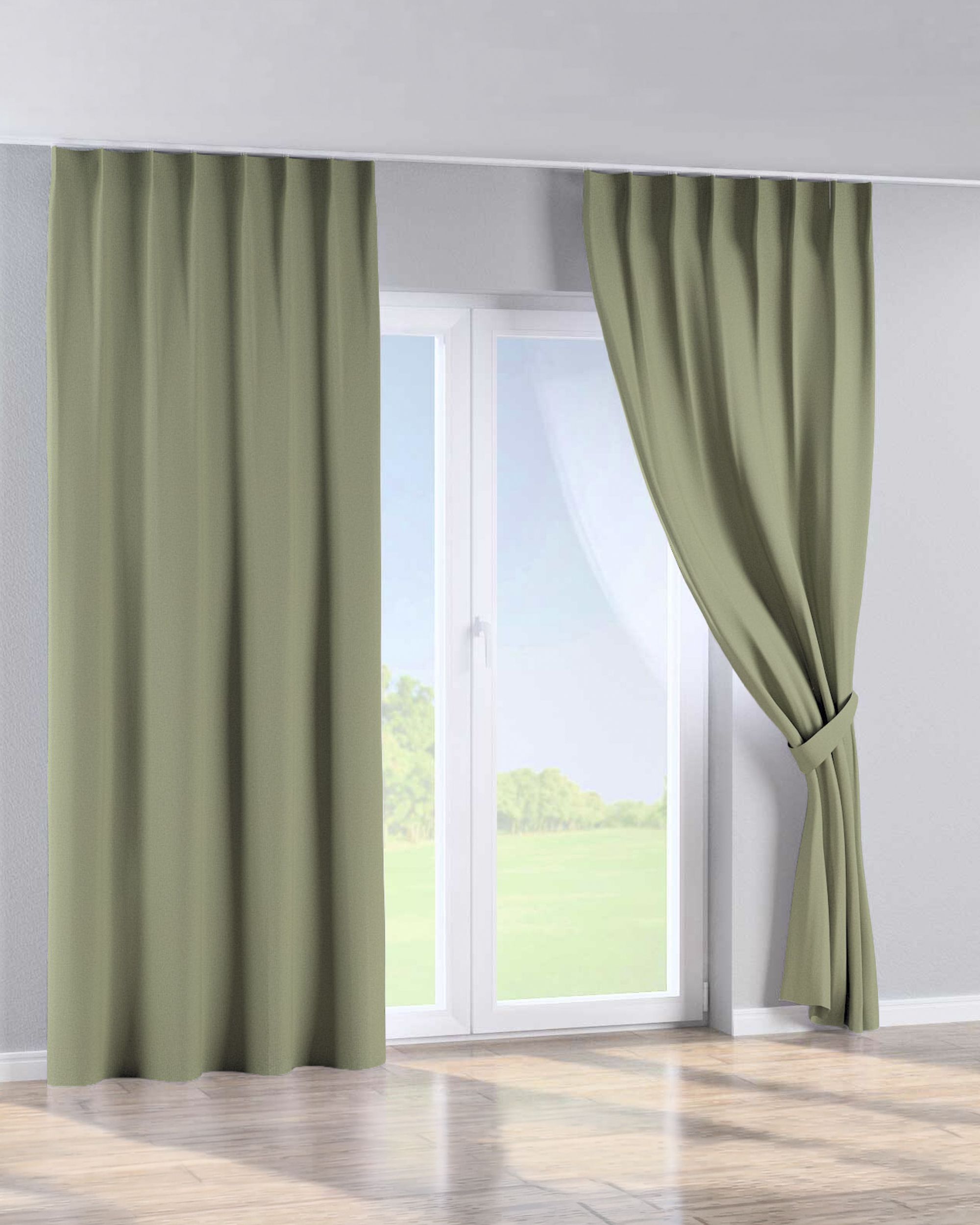 Single pinch pleat curtain colour green fabric structured, blackout (hover)