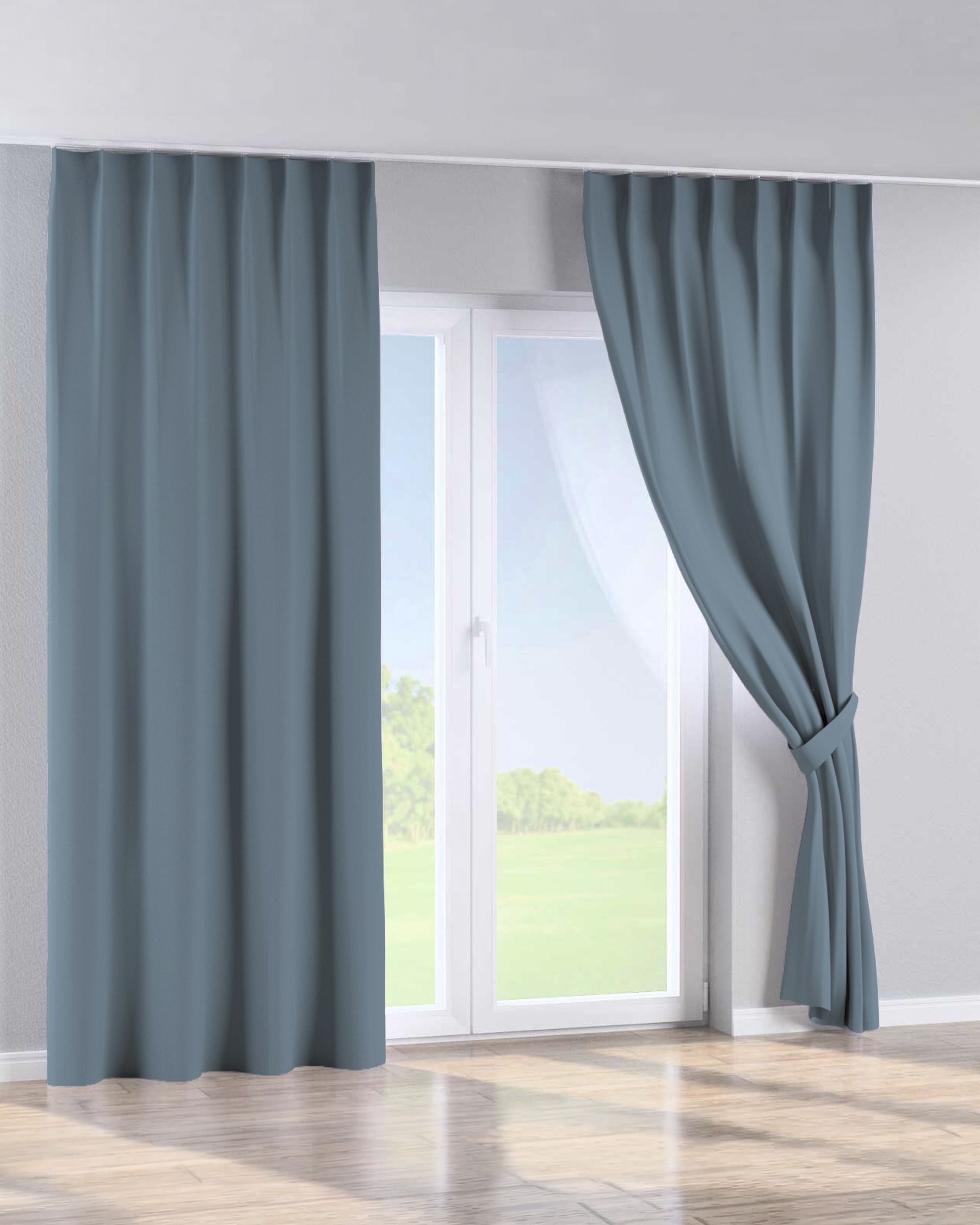 Single pinch pleat curtain colour blue fabric blackout (hover)