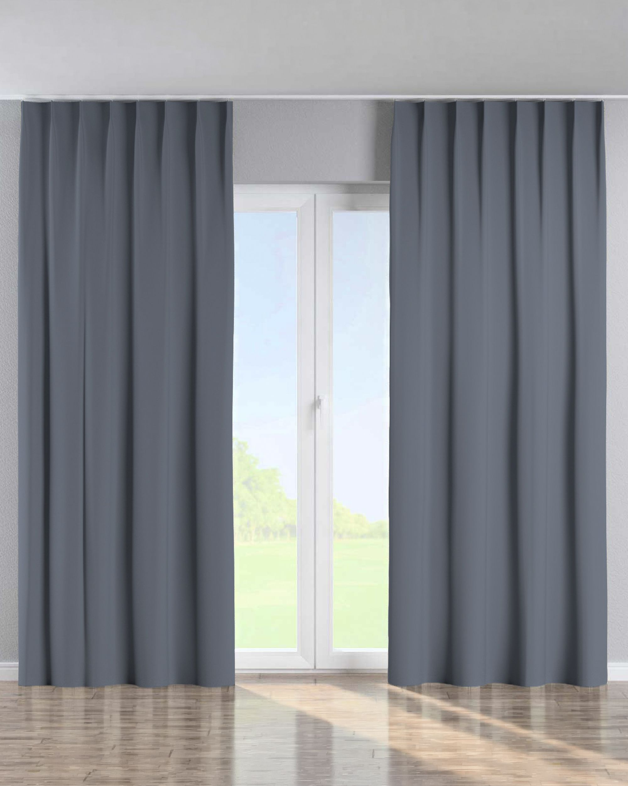 Single pinch pleat curtain colour grey fabric blackout