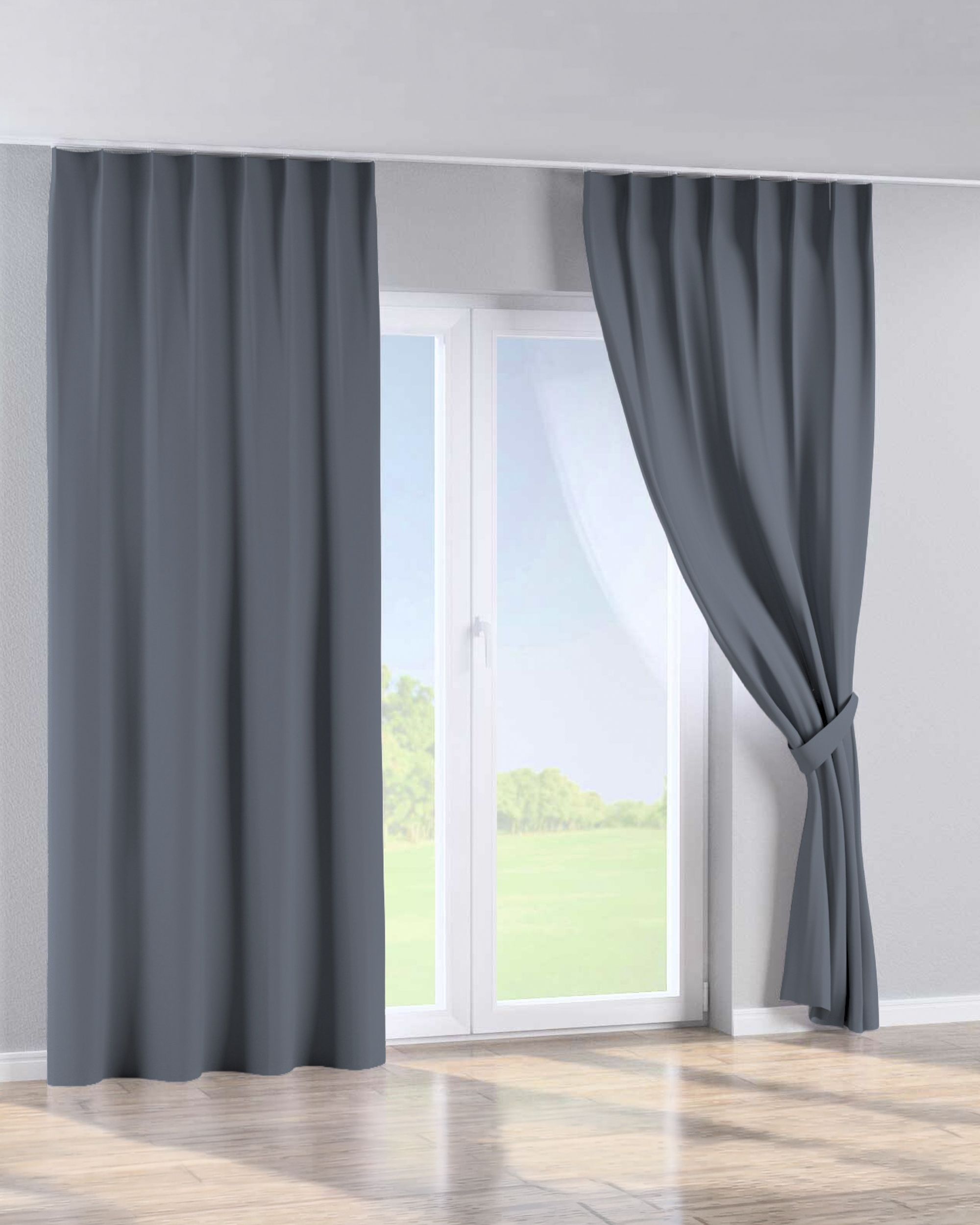 Single pinch pleat curtain colour grey fabric blackout (hover)