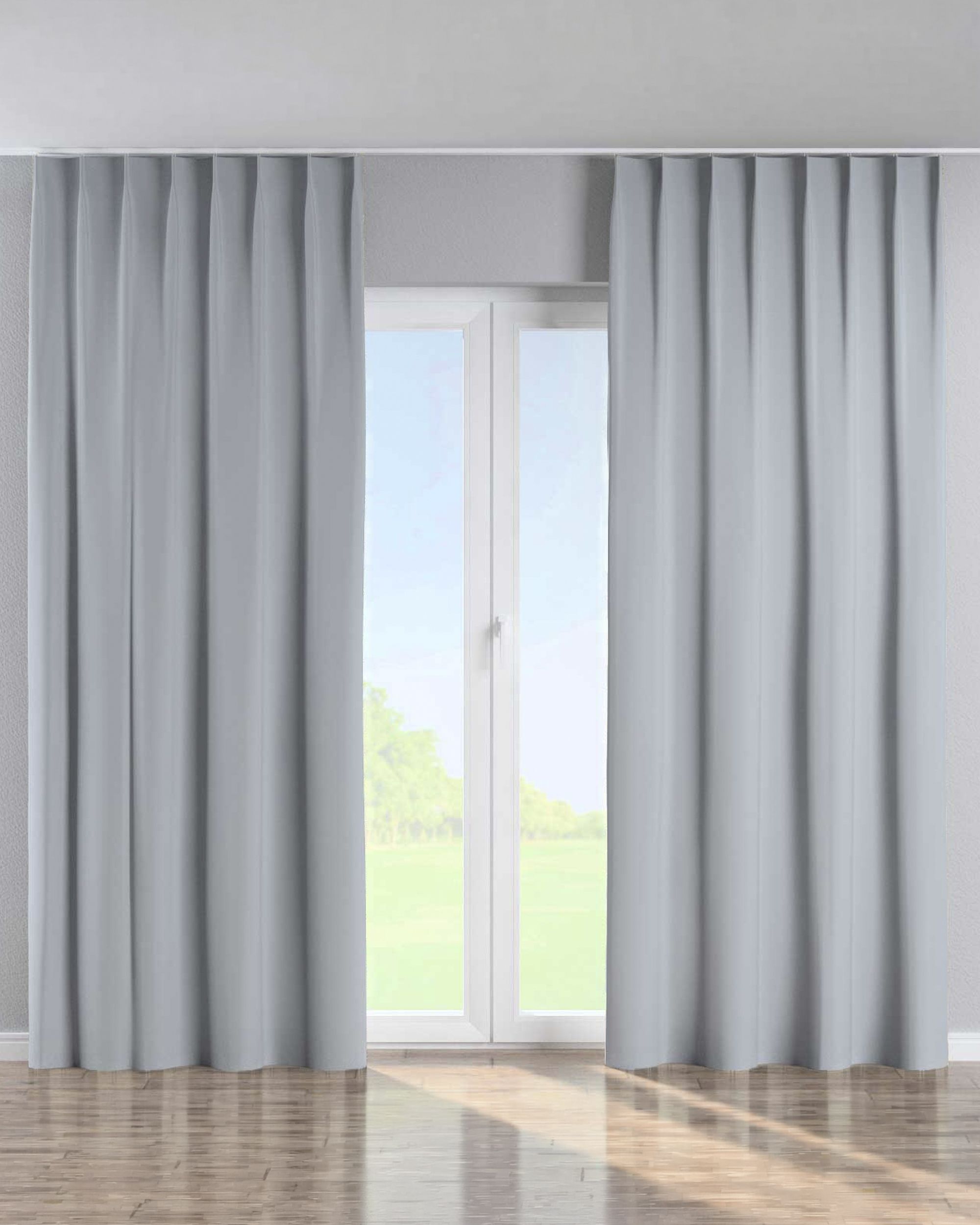 Single pinch pleat curtain colour grey fabric blackout