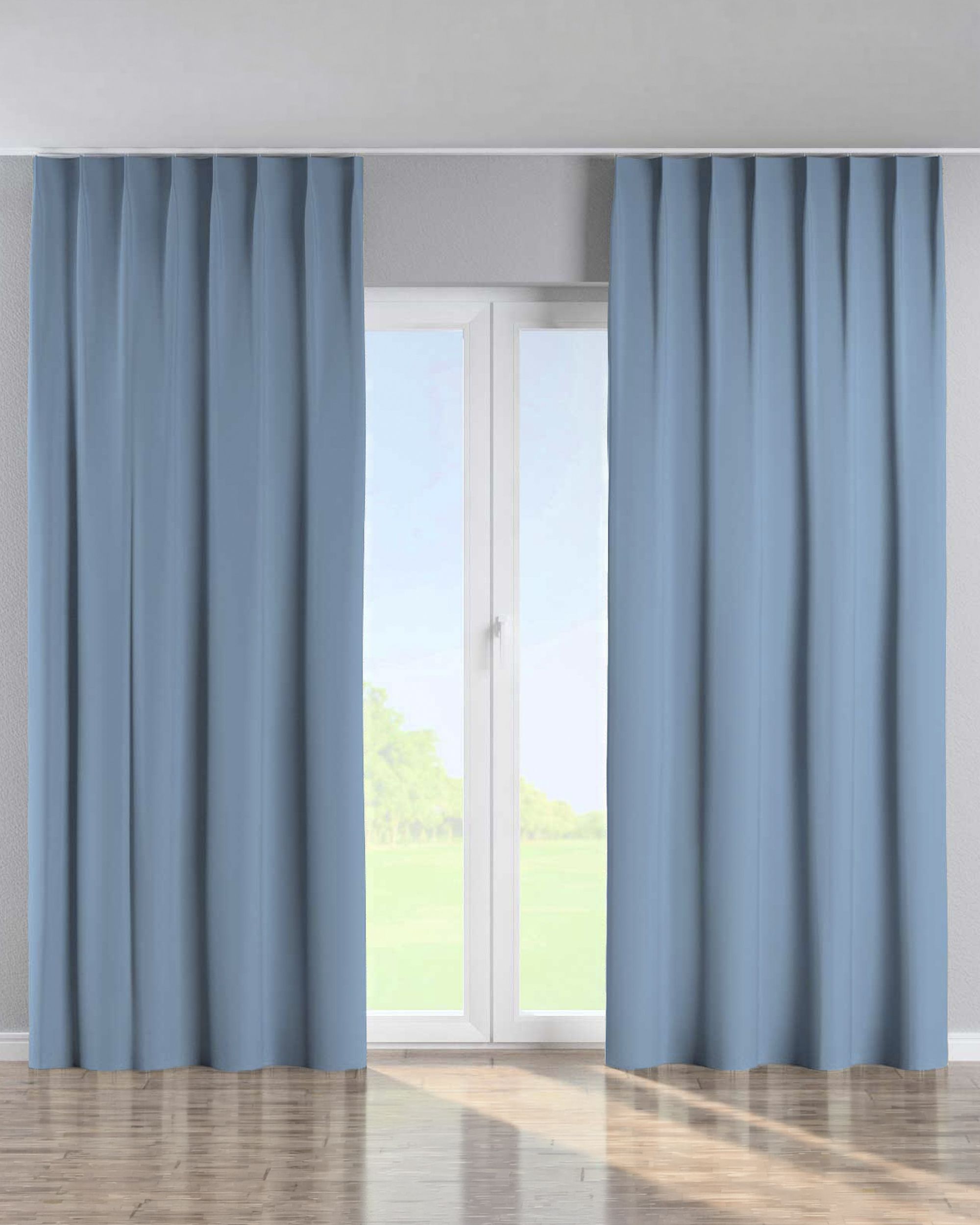 Single pinch pleat curtain colour blue fabric blackout