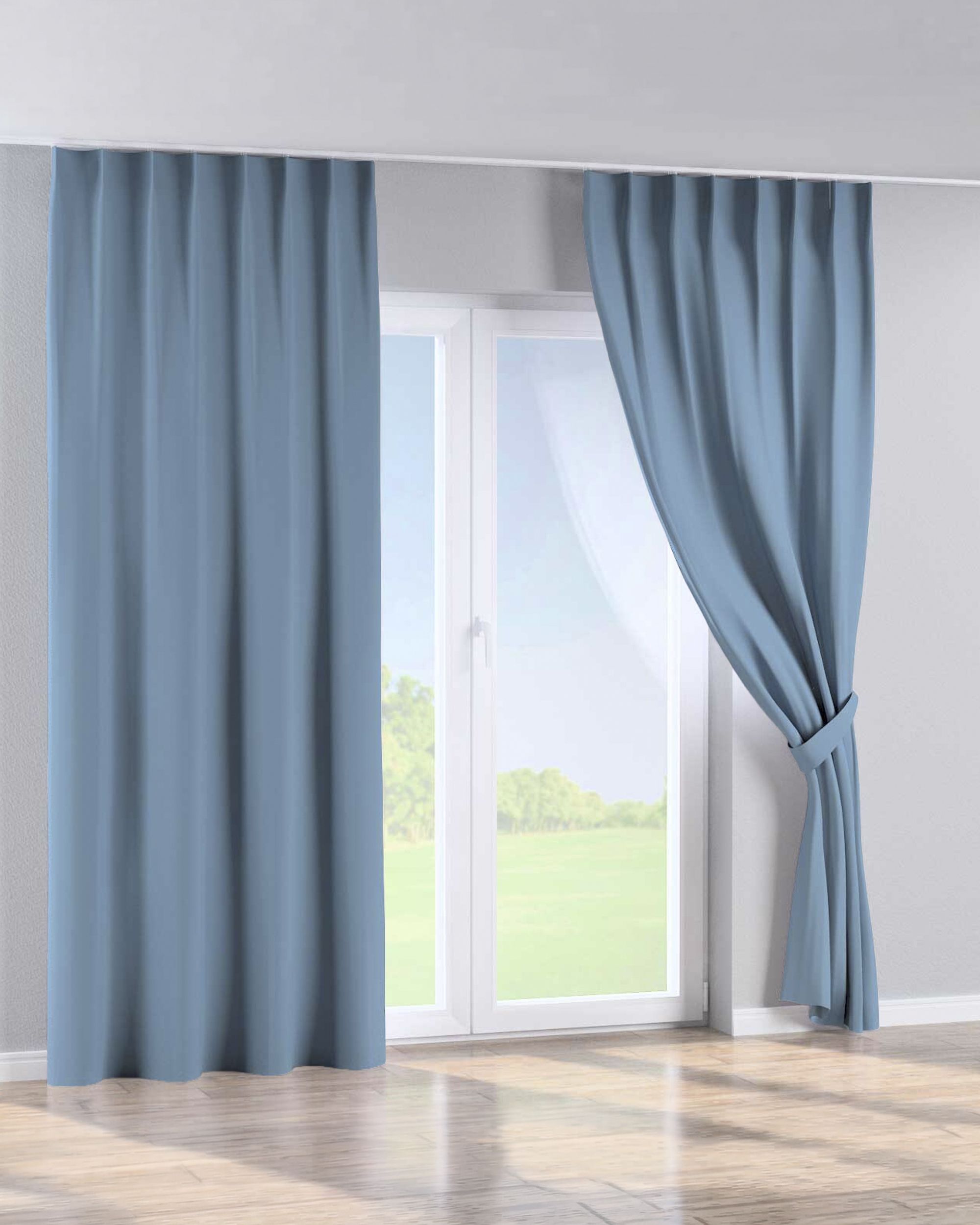 Single pinch pleat curtain colour blue fabric blackout (hover)