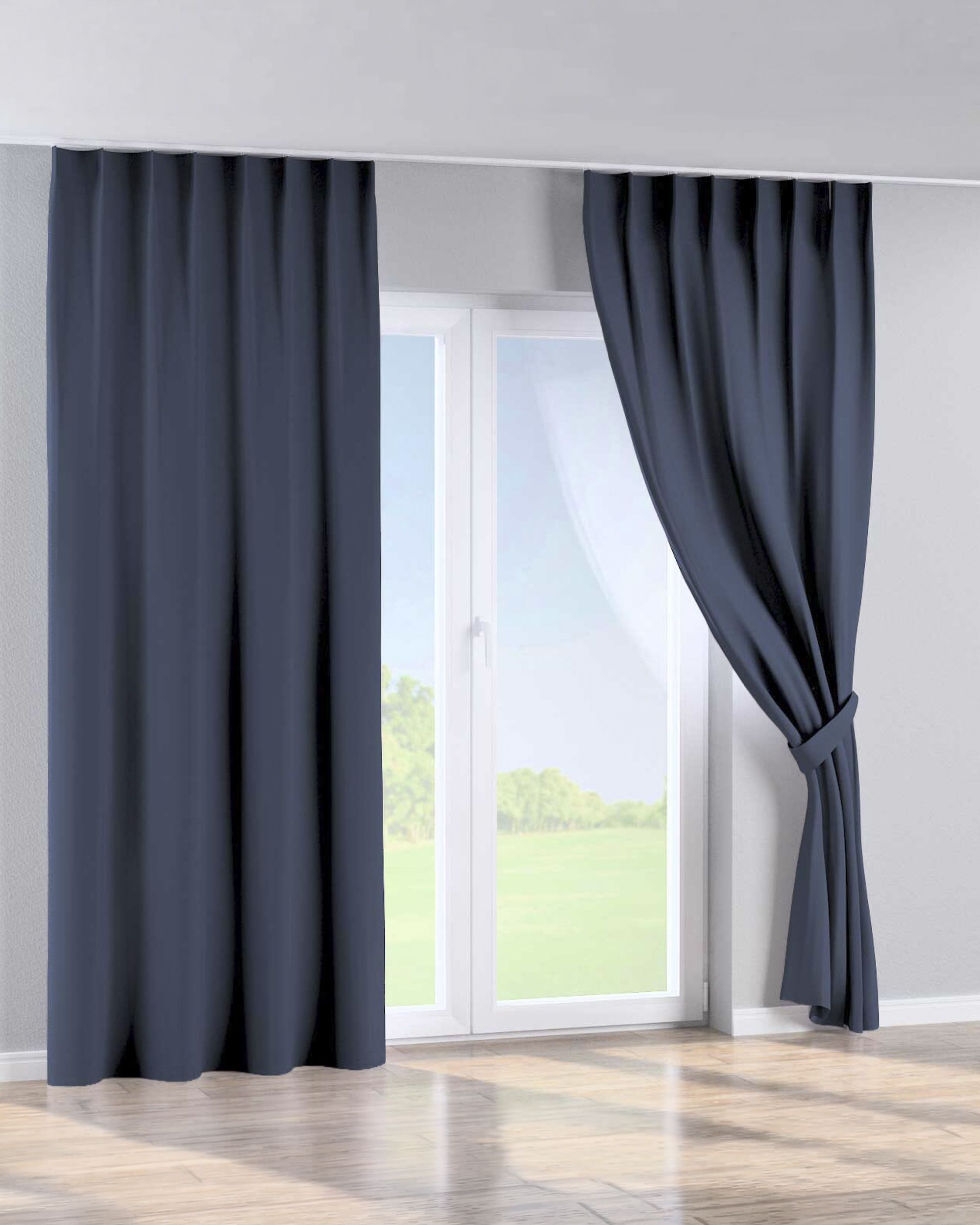 Single pinch pleat curtain colour navy blue fabric blackout (hover)
