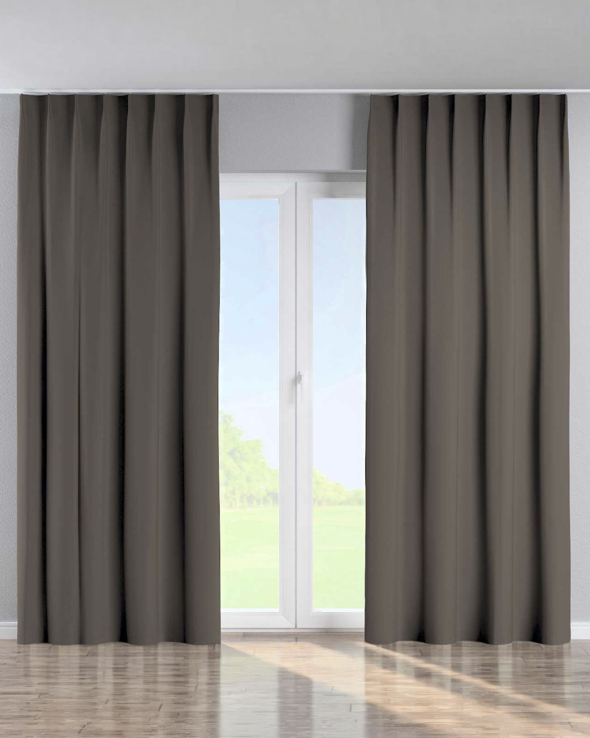 Single pinch pleat curtain colour brown fabric blackout