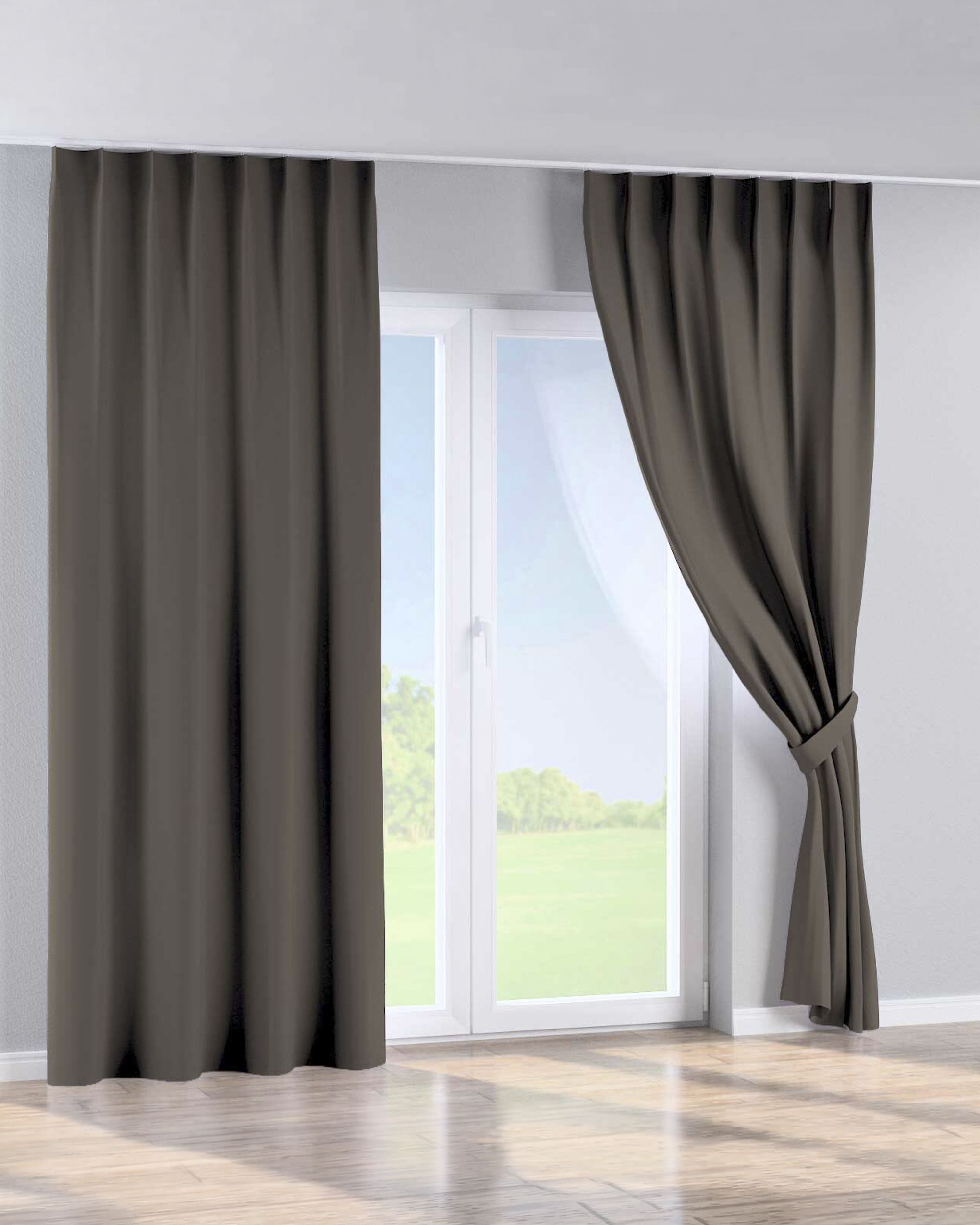 Single pinch pleat curtain colour brown fabric blackout (hover)