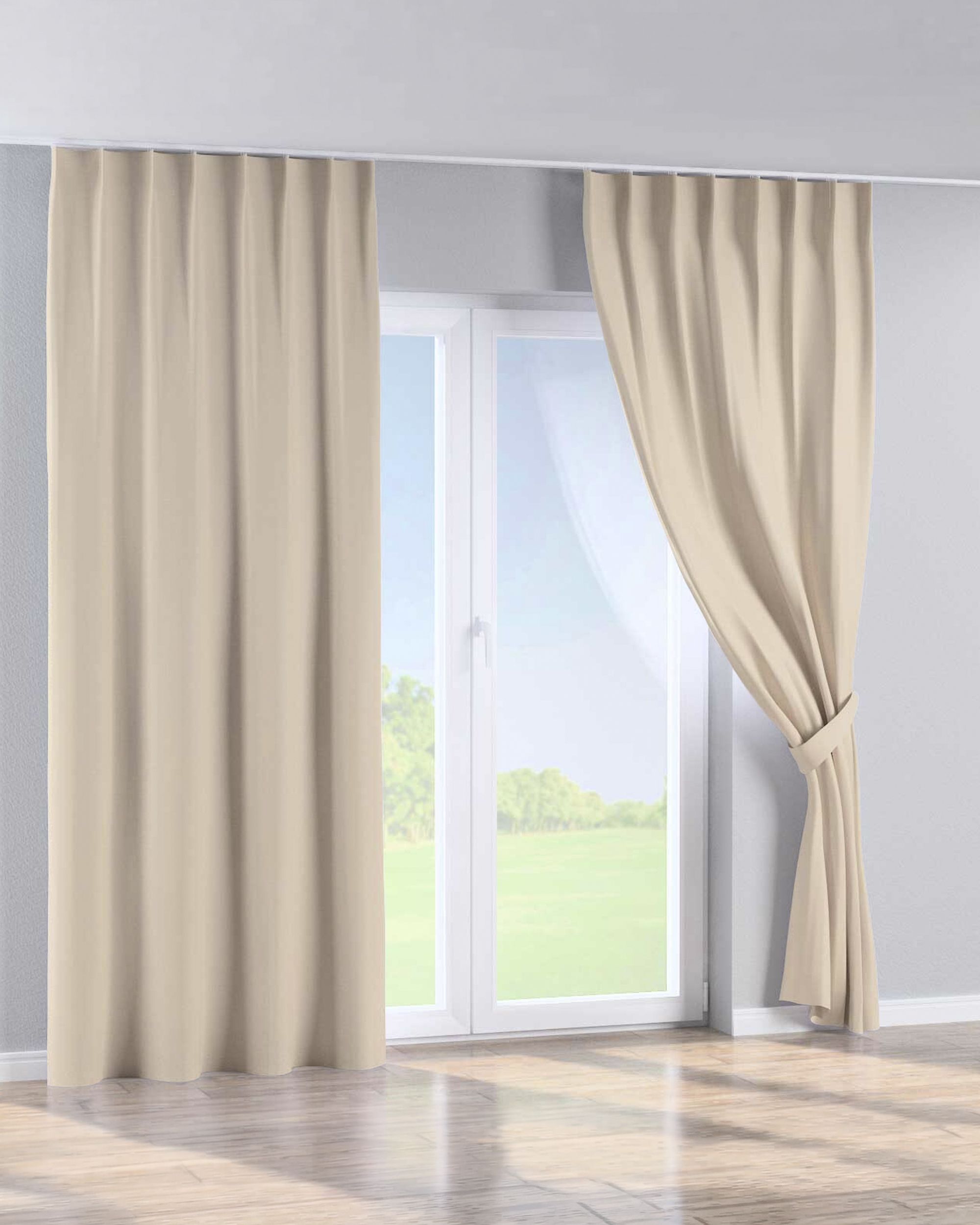 Single pinch pleat curtain colour cream fabric structured, blackout (hover)