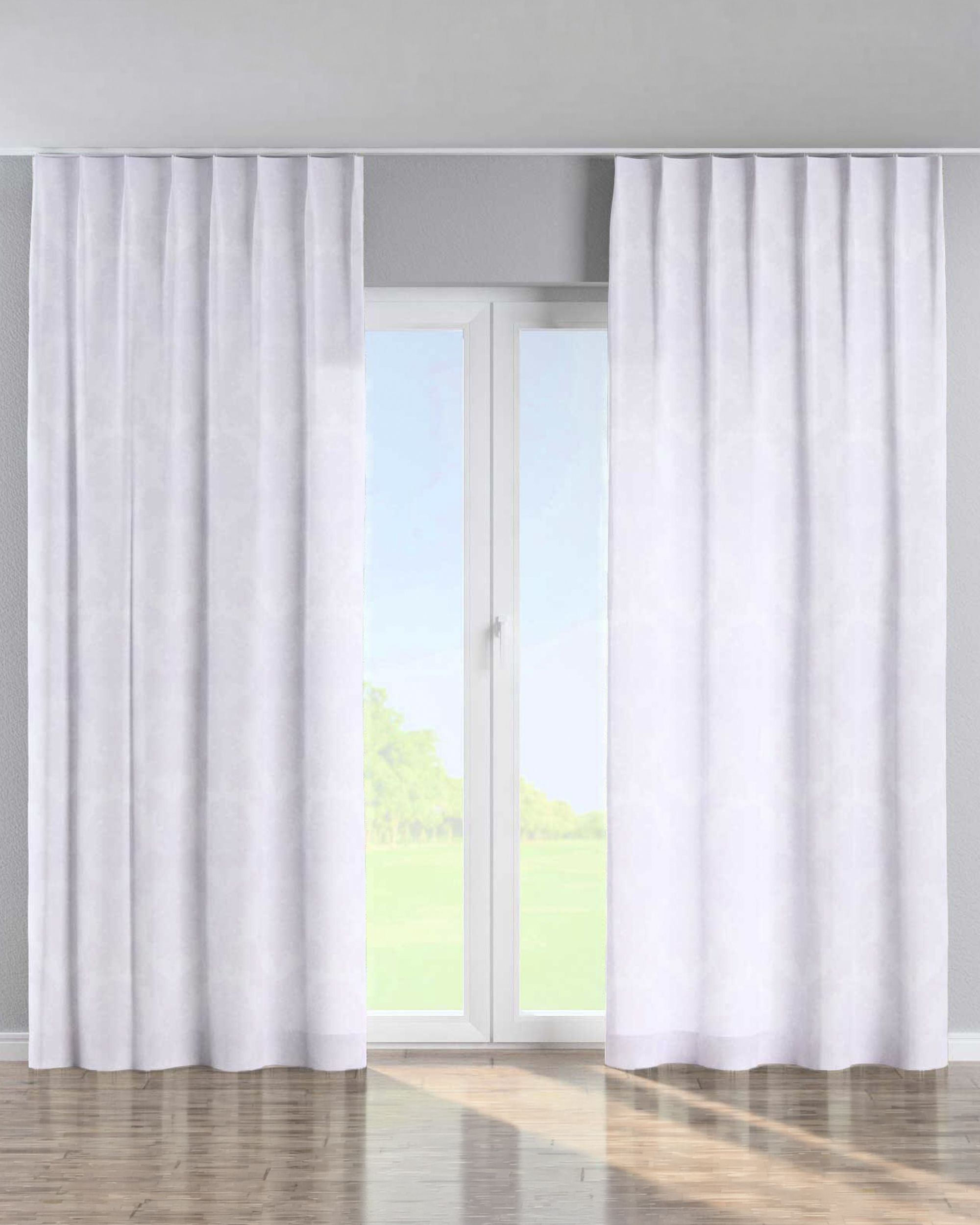 Single pinch pleat curtain colour white fabric gloss, structured, patterned