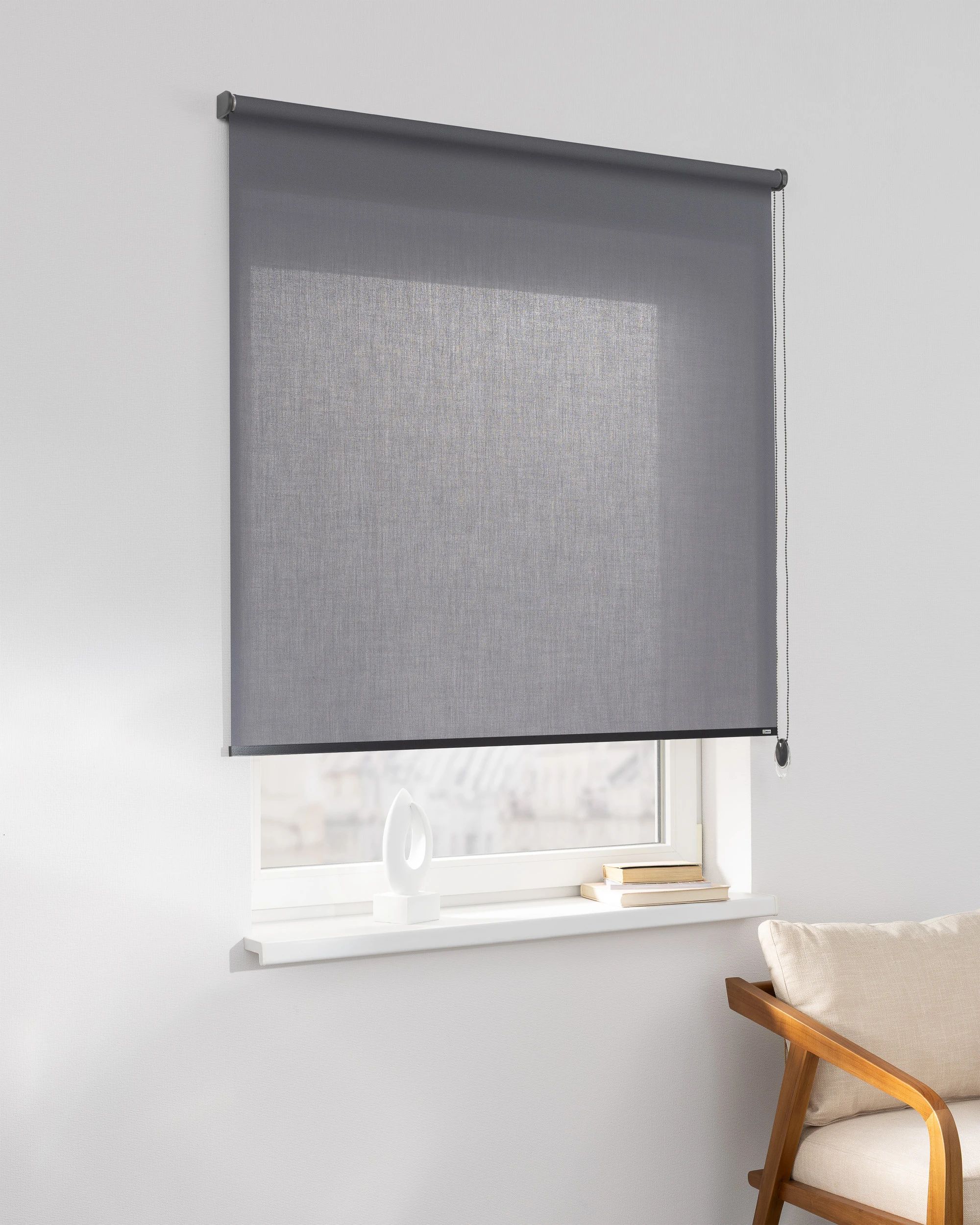 Classic Roller Blind colour grey fabric semi-sheer
